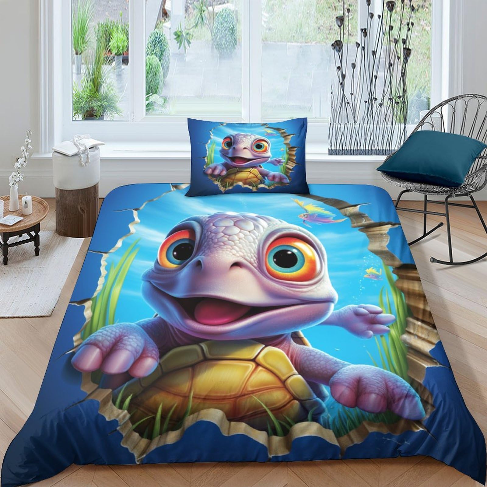 Parure de lit tortue 3D housse de couette microfibre 135x200 cm