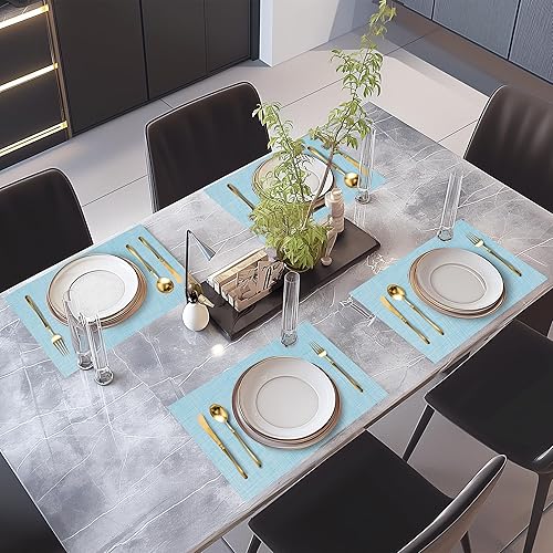 Miniatura 7 de Juego de 8 manteles individuales azules, duraderos, resistentes al calor, antideslizantes, lavables, manteles individuales tejidos de vinilo de PVC