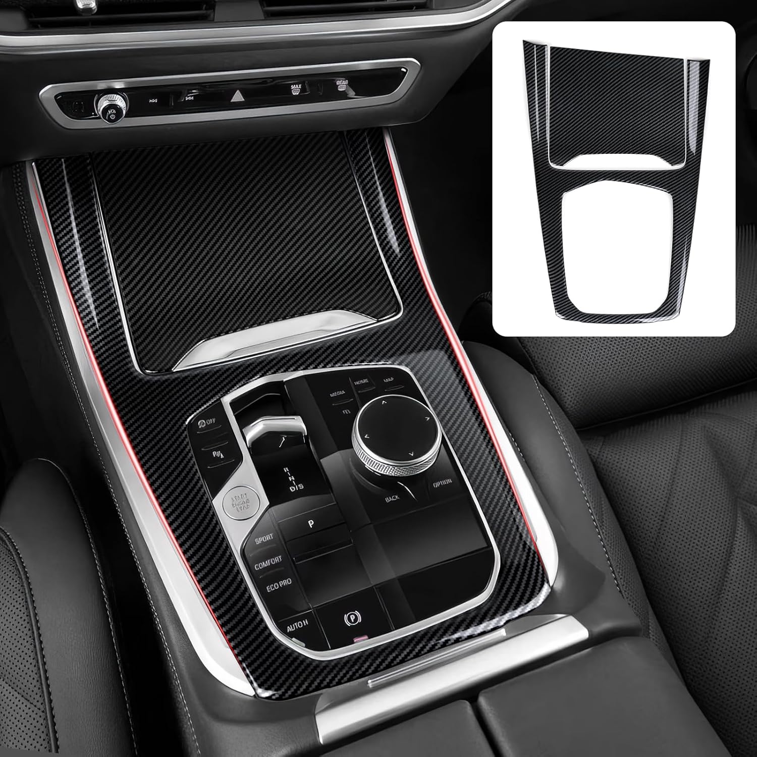 Car Trim Gear Shift Cover Panel Frame Carbon Style ABS Decal Sticker fits for BMW X5 G05 X7 G07 2019 2020 2021 2022 2023 2024 2025 2026 Accessories - X6 G06 NOT FIT