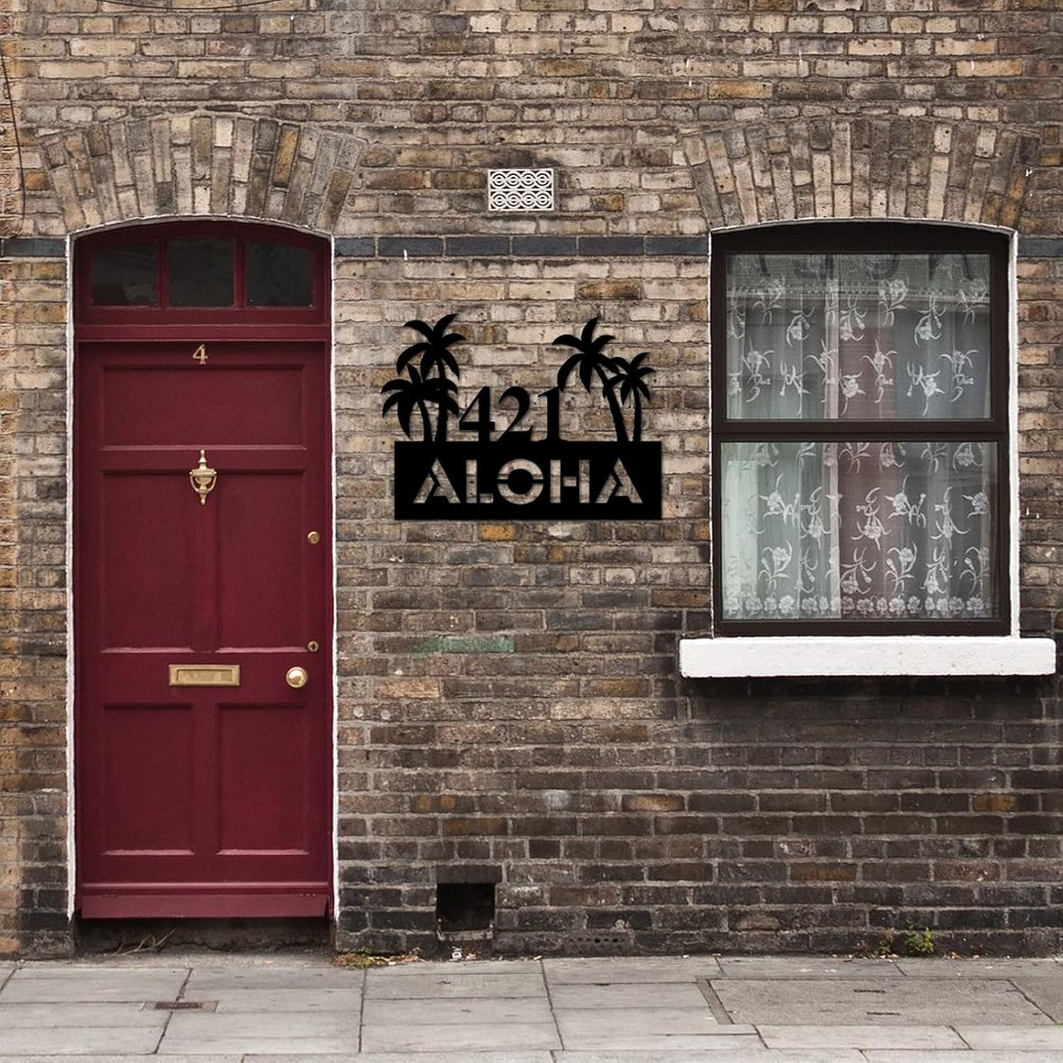 Address Plaque Personalised Personalized Palm Tree House Number Address Metal Sign 7 House Number Sign Wall Mounted Sign Outdoor Decor Metal Modern for House, Street, Door 3D Easy Mouting Black