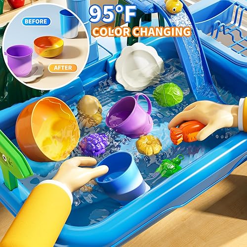 Miniatura 2 de Mesa de agua para niños pequeños de 1 a 3 años, fregadero de juegos para niños con bomba y agua corriente, mesa de agua para niños de 4 a 8 años con