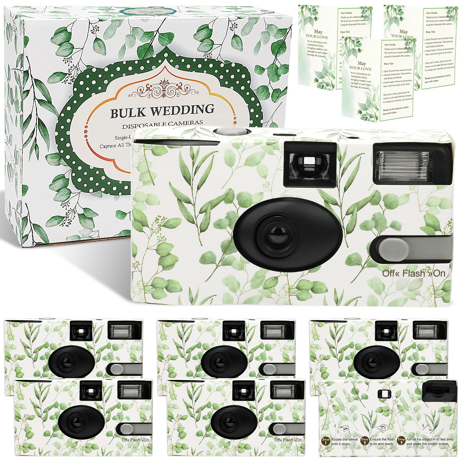Paquete de 6 cámaras desechables a granel para boda con película mejorada de 35 mm, cámara desechable de eucalipto de un solo uso con flash, ISO 400 17 exposiciones para viajes al aire libre