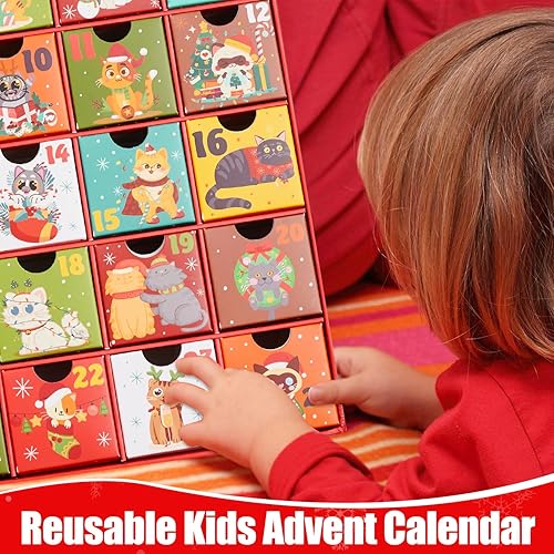 Miniatura 5 de Calendario de Adviento vacío para llenarte, calendario de Adviento para gatos, cuenta regresiva de 24 días para el calendario de Navidad. Añade tus