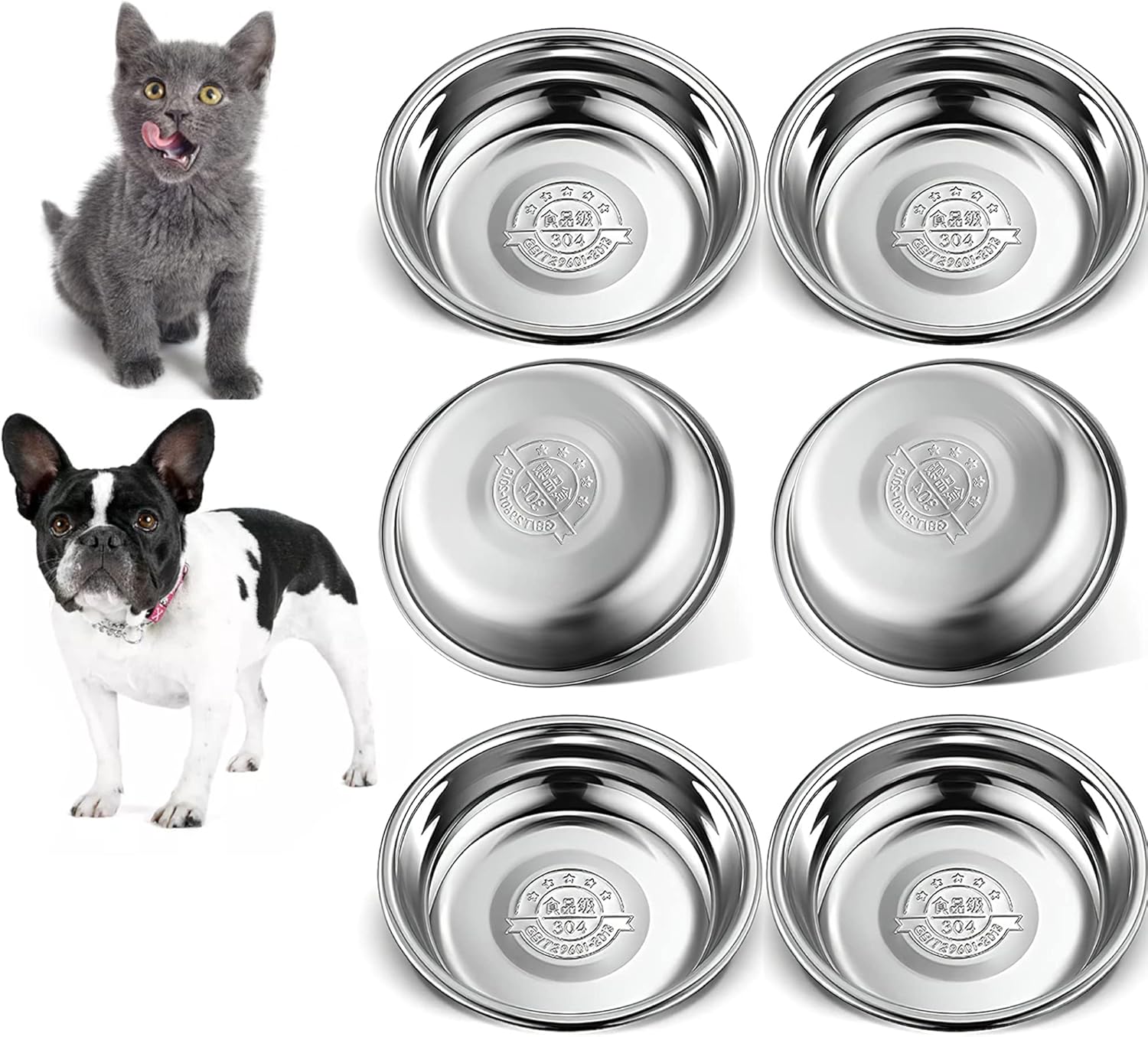 6 Pcs Stainless Steel Cat Bowls, Arespark Replacement Basic Small Dog