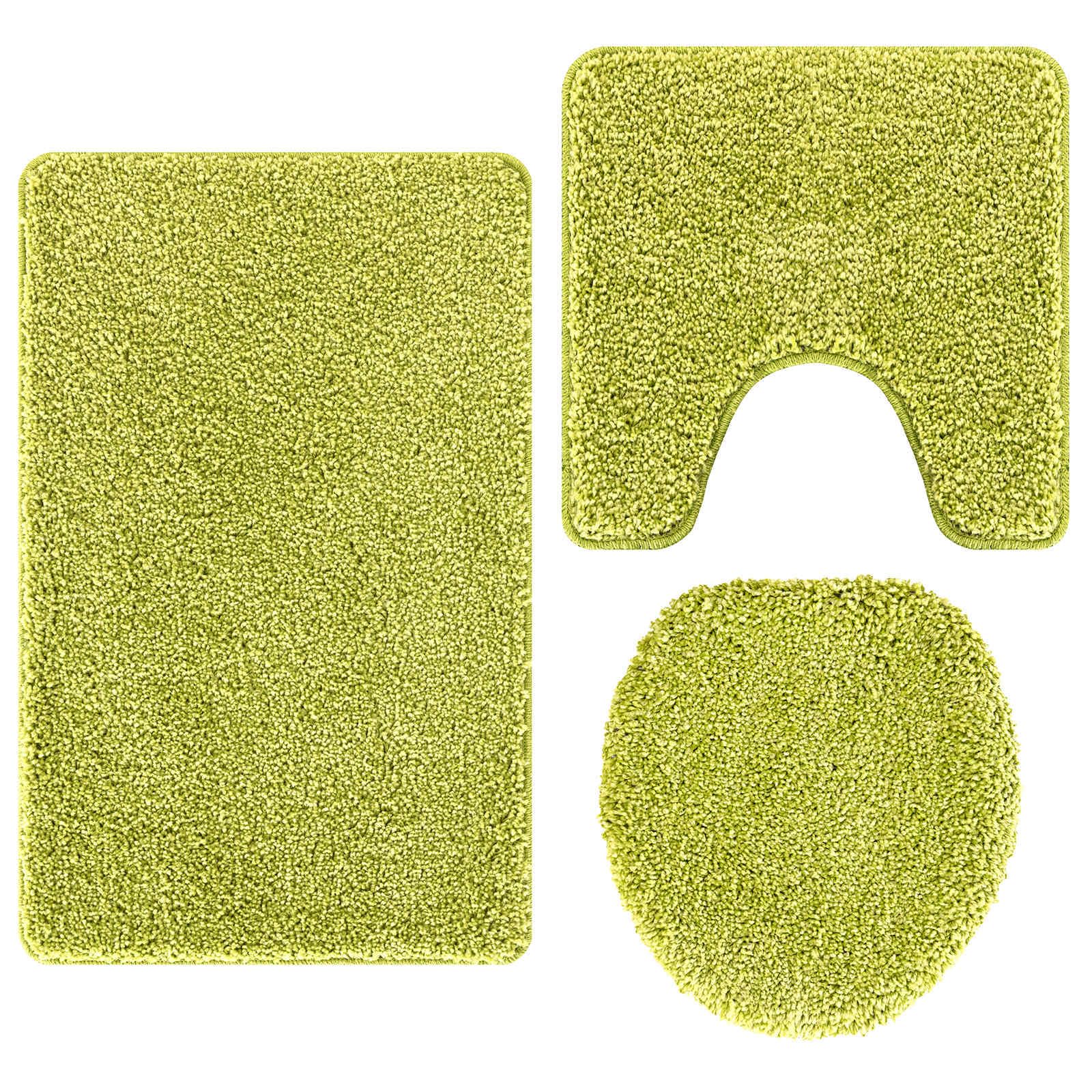 Lot de 3 tapis de bain vert, tapis de bain antidérapant, tapis de WC avec découpe et housse pour abattant de WC, ensemble de tapis de salle de bain