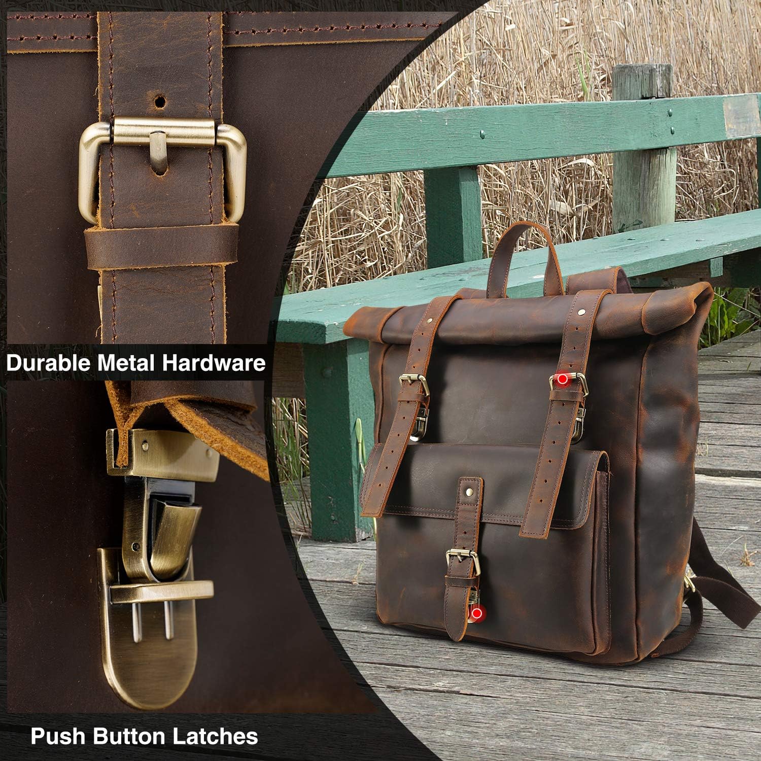 Prоduсt Dеаl Polare Full Grain Leather 17.7 Large Laptop Backpack Travel Bag For Men Fits 17.3'' Laptop
