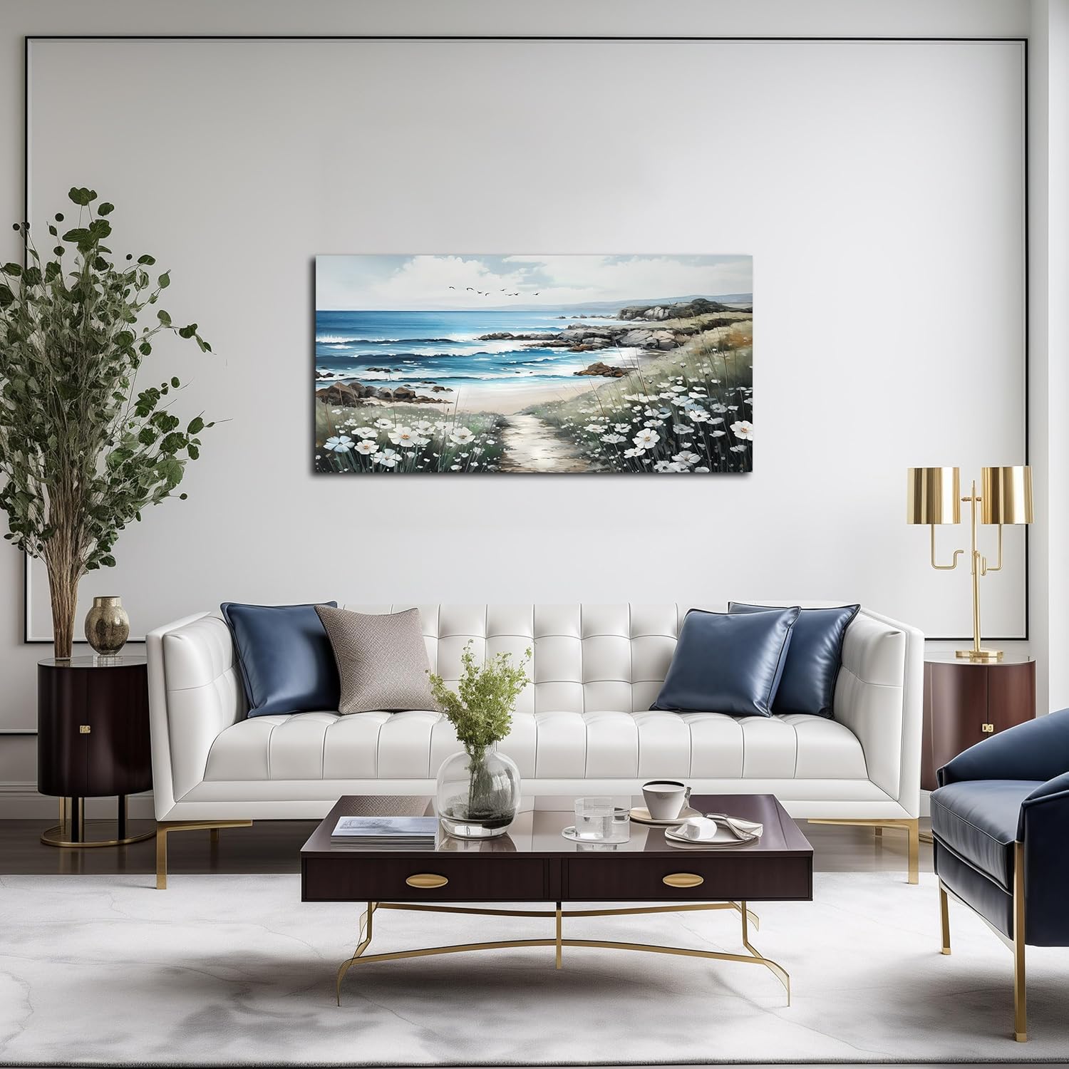 Large Canvas Wall Art for Living Room Beach Landscape Wall Art Decor Prints Modern Office Wall Decor Flower Pictures Wall Decor Artwork Canvas Wall Painting Wall Decor for Bedroom with Frame 20x40 IN