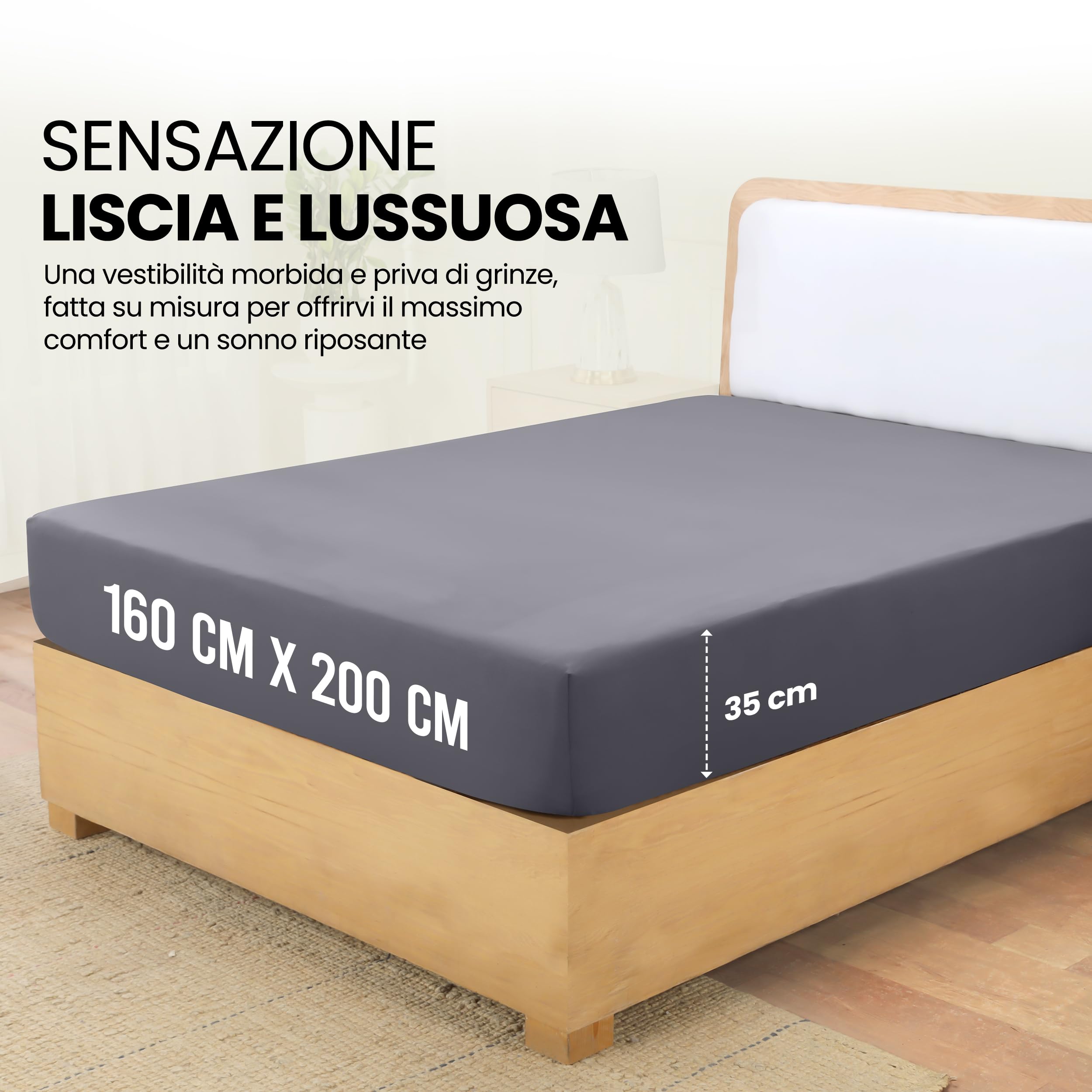 Utopia Bedding Lenzuolo con Angoli Due Piazze Matrimoniale - 160x200cm - Grigio - Microfibra di Poliestere Spazzolato - Lenzuolo sotto con Angoli Elasticizzato