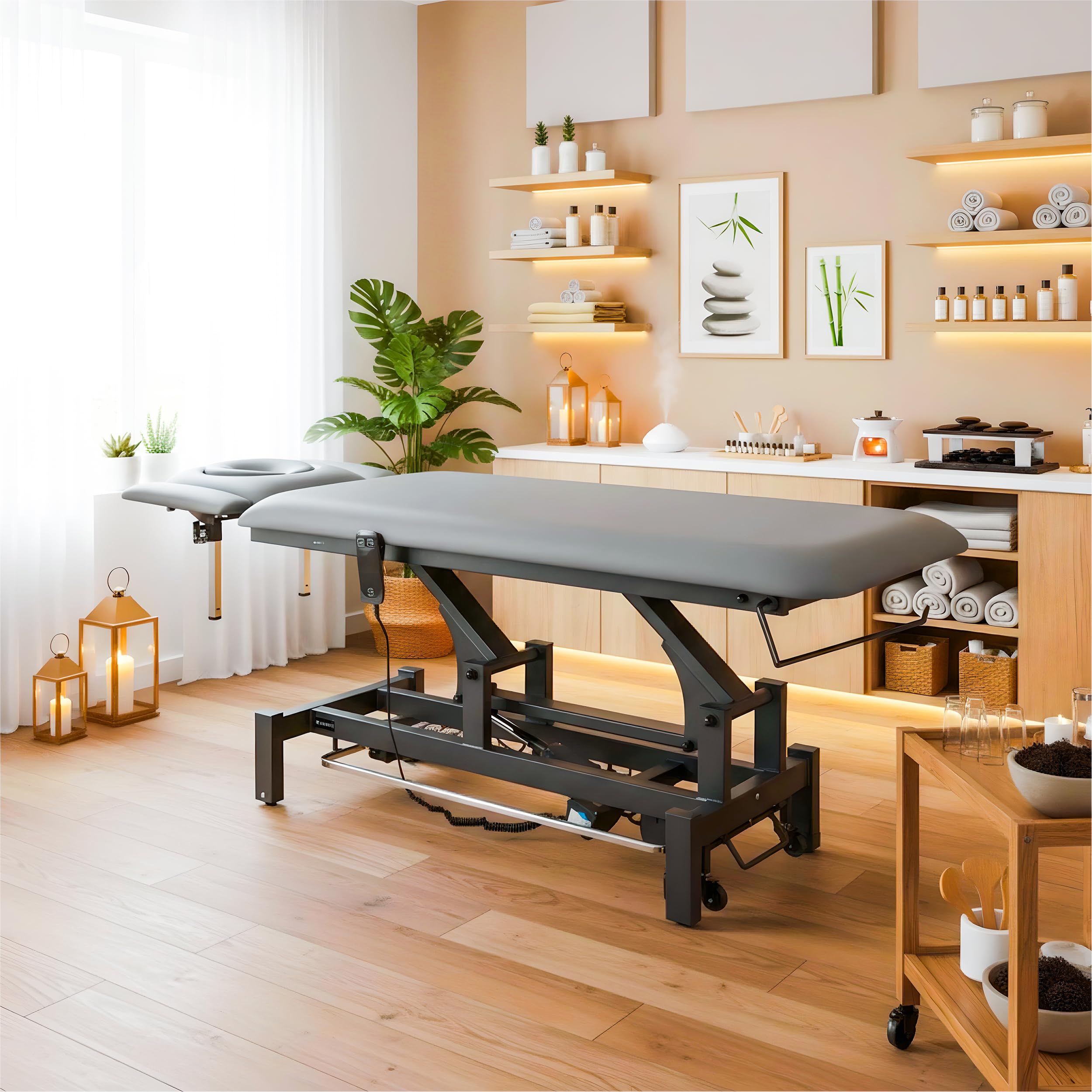 HABYS Massageliege Elektrisch mit 4-Segmente, 192x68cm, Grau, Fortis 4Ergo | mit Steuerrahmen, Kosmetikliege Elektrisch bis zu 200 kg, Massagebank für Therapieliege mit Fernbedienung, ERGO-Kissen