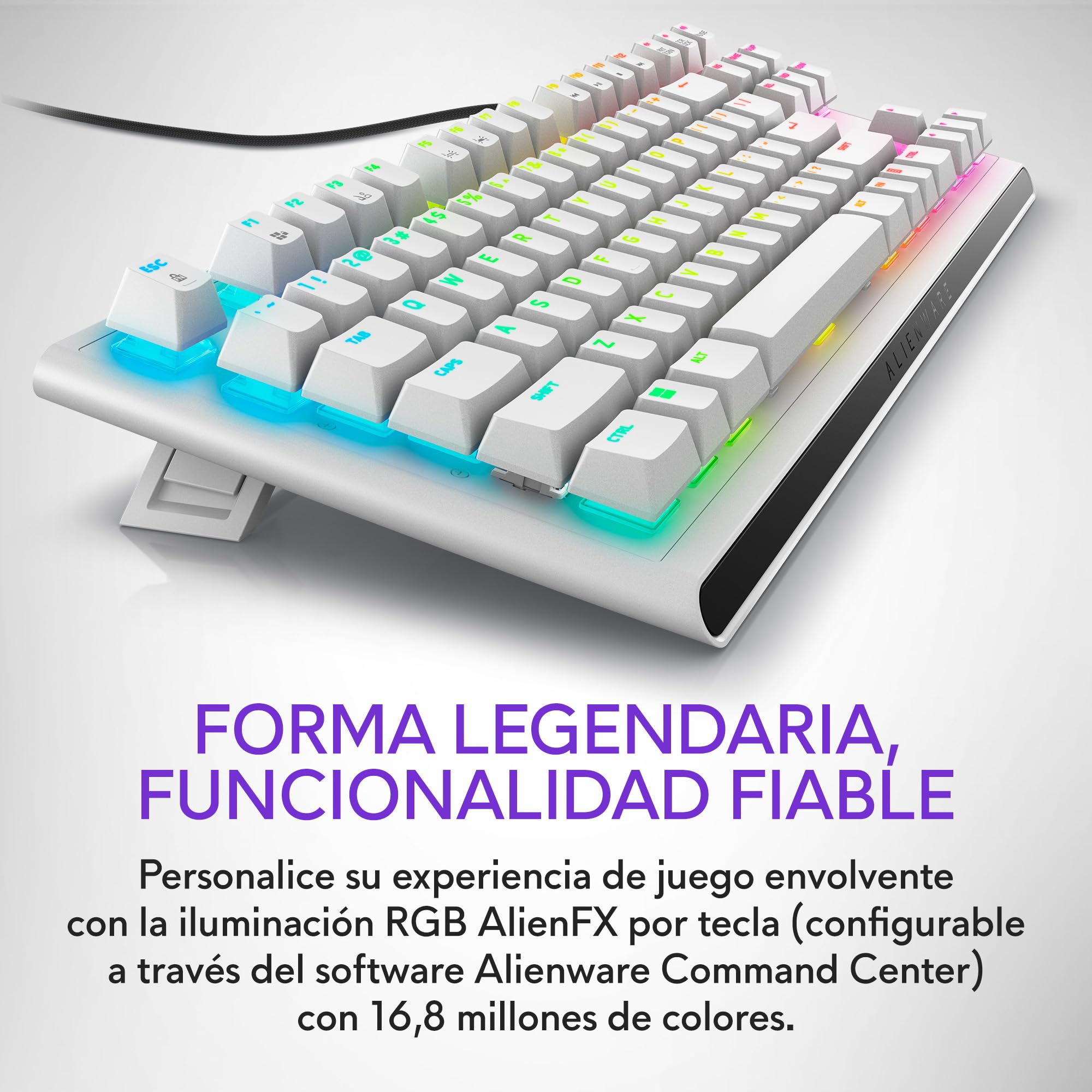 Alienware AW420K Teclado Gaming sin Teclado Numérico, Diseño Compacto, Switches CHERRY MX Red, USB, Anti-Ghosting, N-Key Rollover, Retroiluminación AlienFX RGB, Teclado Español - Lunar Light