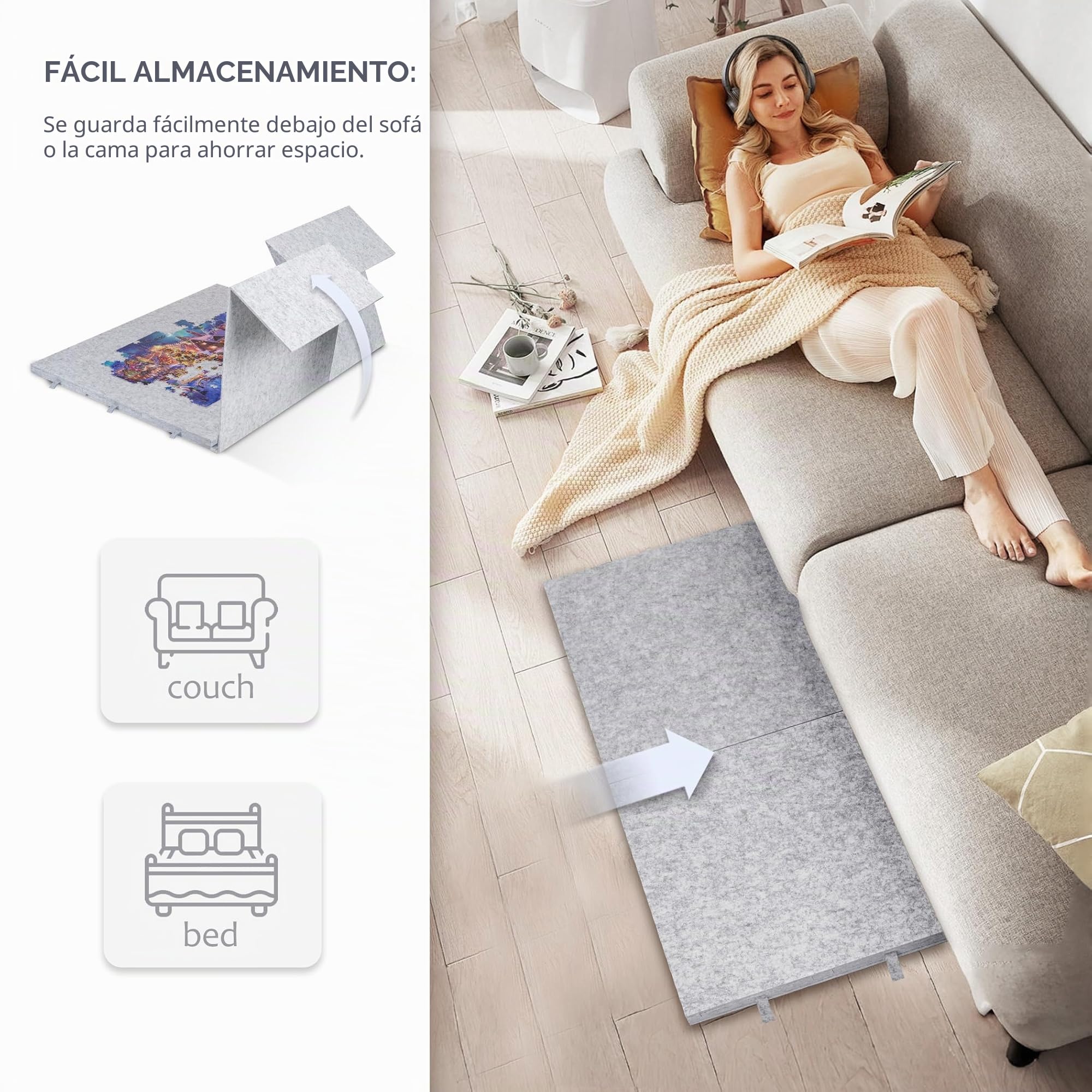 Lavievert - Tabla de rompecabezas plegable con soporte y funda 2 en 1, mesa reclinable con 6 cajones, bandeja de fieltro portátil