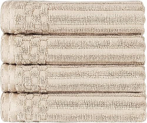 Miniatura 1 de Juego de 4 toallas de mano de algodón sólido y acanalado, toallas de mano, 16 x 28 pulgadas, marfil por Superior