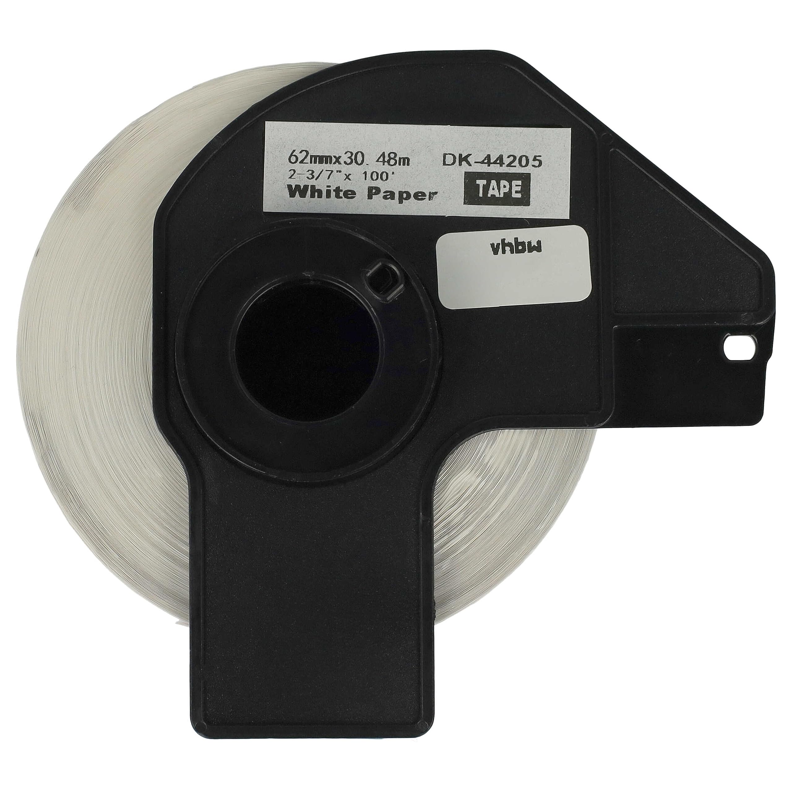 vhbw 5x Rouleau d'étiquettes + support 62mm x 30,48m remplacement Brother DK-44205 étiqueteuse détachable