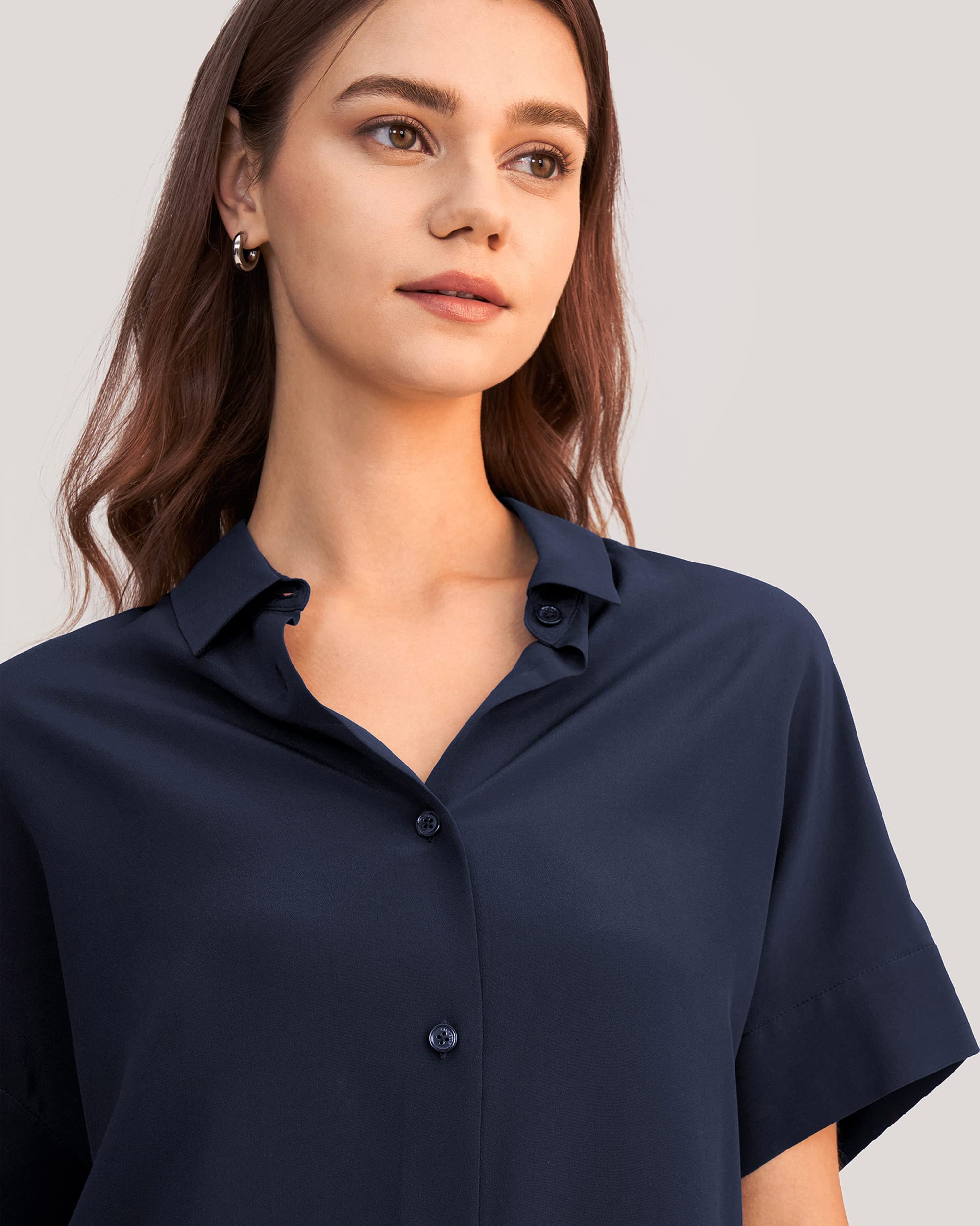 LilySilk Lässiges Lockeres Seiden T-Shirt mit kurzen Ärmeln Damen Seiden Blusen Tops Shirt Seidenhemd Kurzarm Hemdbluse Einfarbige Tops Frauen