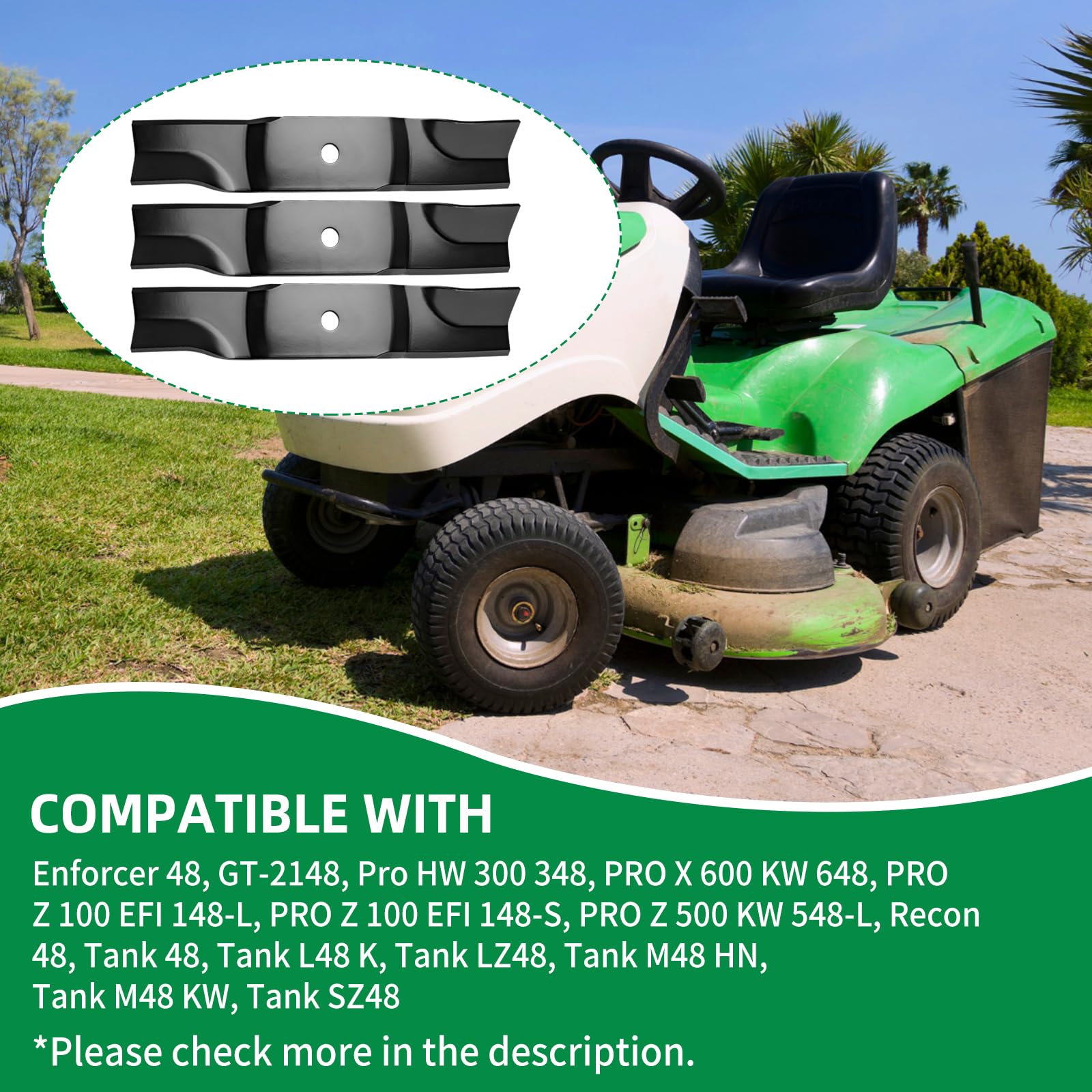 Cuchillas de alta elevación 942-04417 compatibles con cubiertas de corte MTD/Cub Cad y 48 pulgadas, cuchillas de cortacésped 01005336 compatibles con Cub Cad et GT-2148 Z-Force L48, Craftsman Z8200,