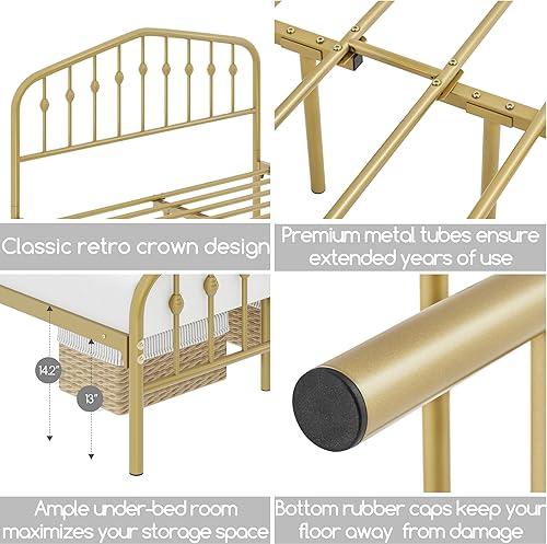 Miniatura 5 de Yaheetech Base de cama tamaño matrimonial, cama de plataforma de metal con cabecera y estribo de hierro forjado de estilo victoriano, fácil montaje,