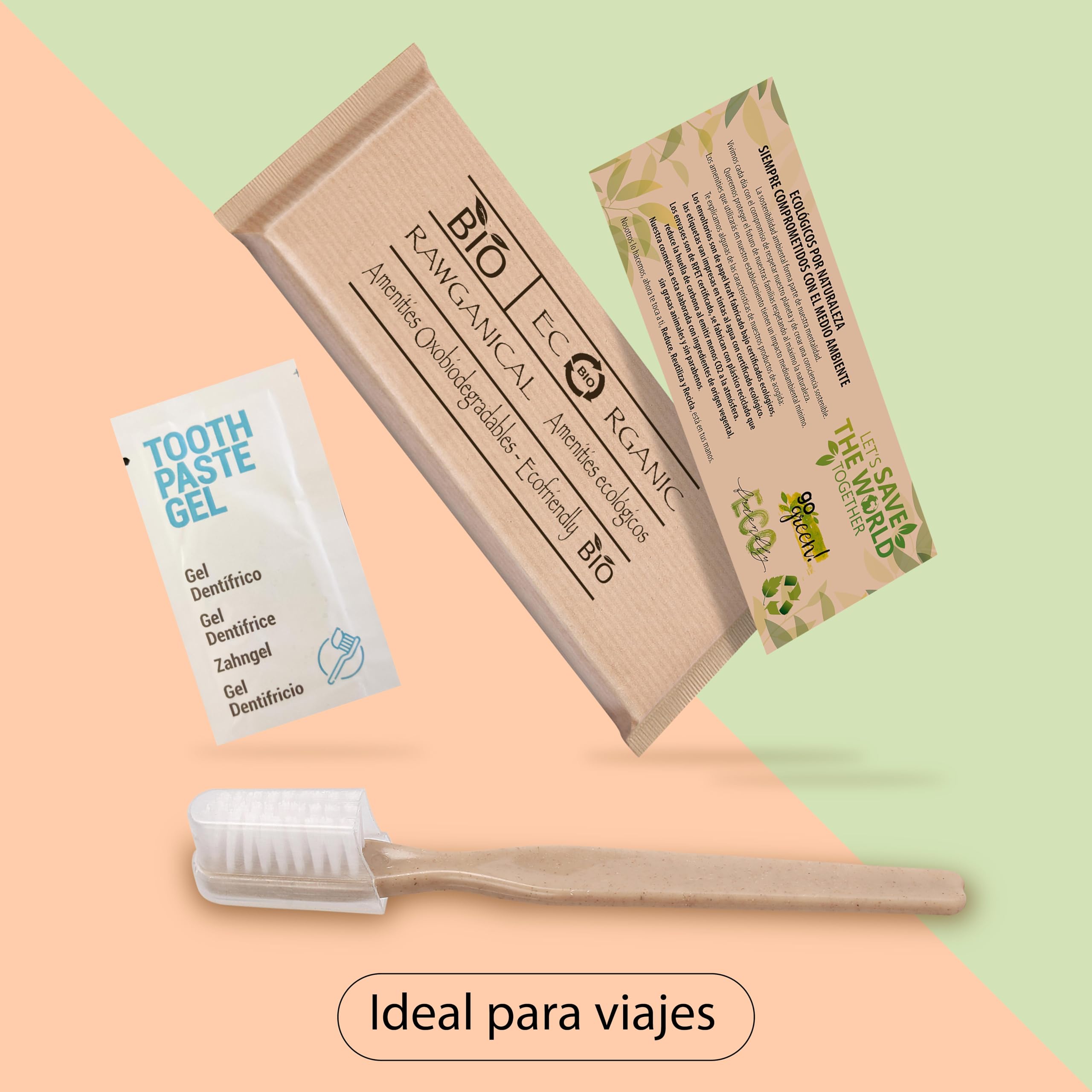 100 Sets dentales | Incluye cepillo y sobre de pasta de dientes | Kit dental ecológico envuelto individualmente | Cepillo dental color neutro | 100 Kits