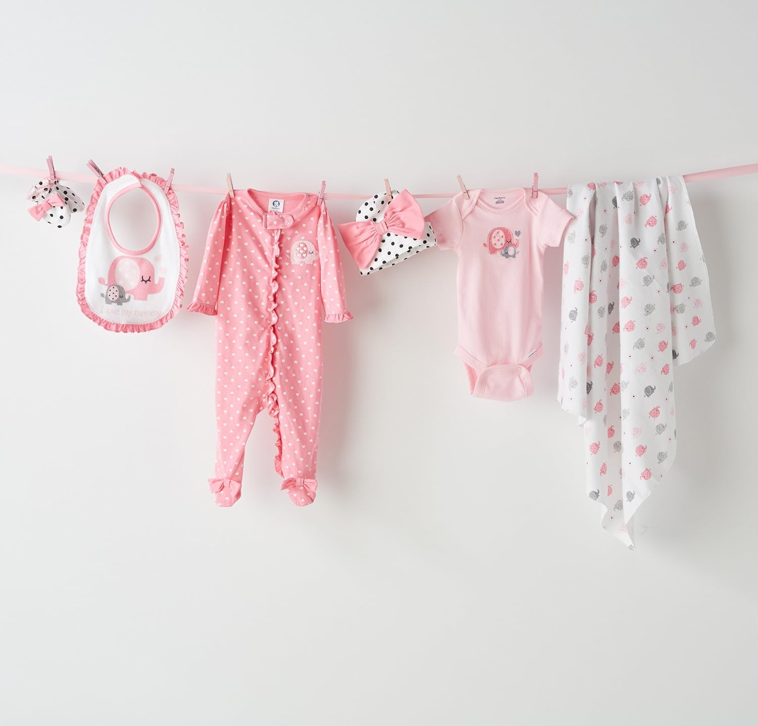 Gerber Baby-Girls 5-Pack Short Sleeve Variety Onesies Bodysuits 0-3 Months Elephants/Flowers 5