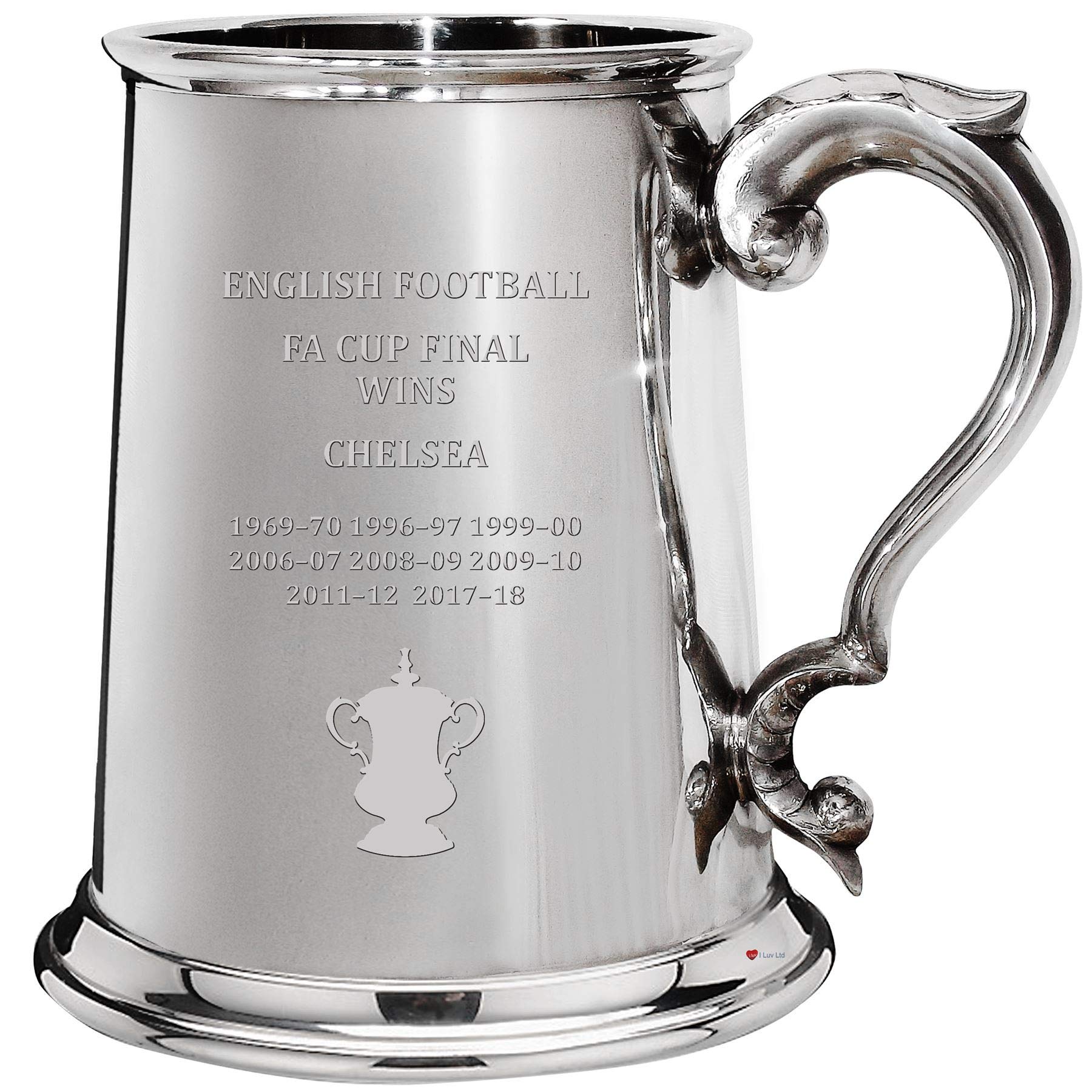 I LUV LTD 1 Pint Tankard for Chelsea FA Cup Total Wins Collectors Pewter Beer Mug