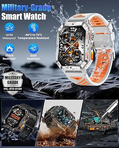 Miniatura 8 de Military Smarty Watch for Men, 2.01" Smartwatch with 1200mAh Battery, Flashlight, AnswerMake Calls, Heart RateSleep Monitor 100+ Sport Modes Fitness