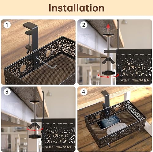 Miniatura 7 de Cesta de almacenamiento giratoria de 360 para debajo del escritorio, cajón giratorio con abrazadera, organizador de escritorio oculto duradero para