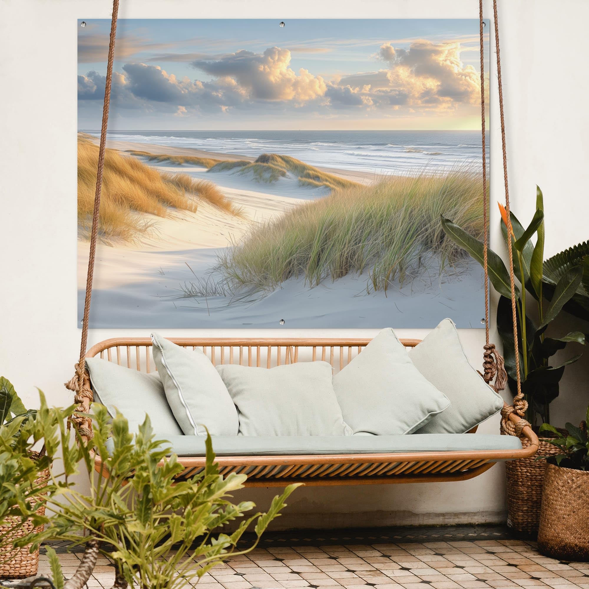 MuchoWow© Gartenposter Outdoor Bilder Gartendeko für draußen Wetterfest | 160x120 cm - Garten Deko Terrasendeko Banner Draußen Bild Dekoration Strand - Dünen - Borstgrasrasen - Wattenmeer