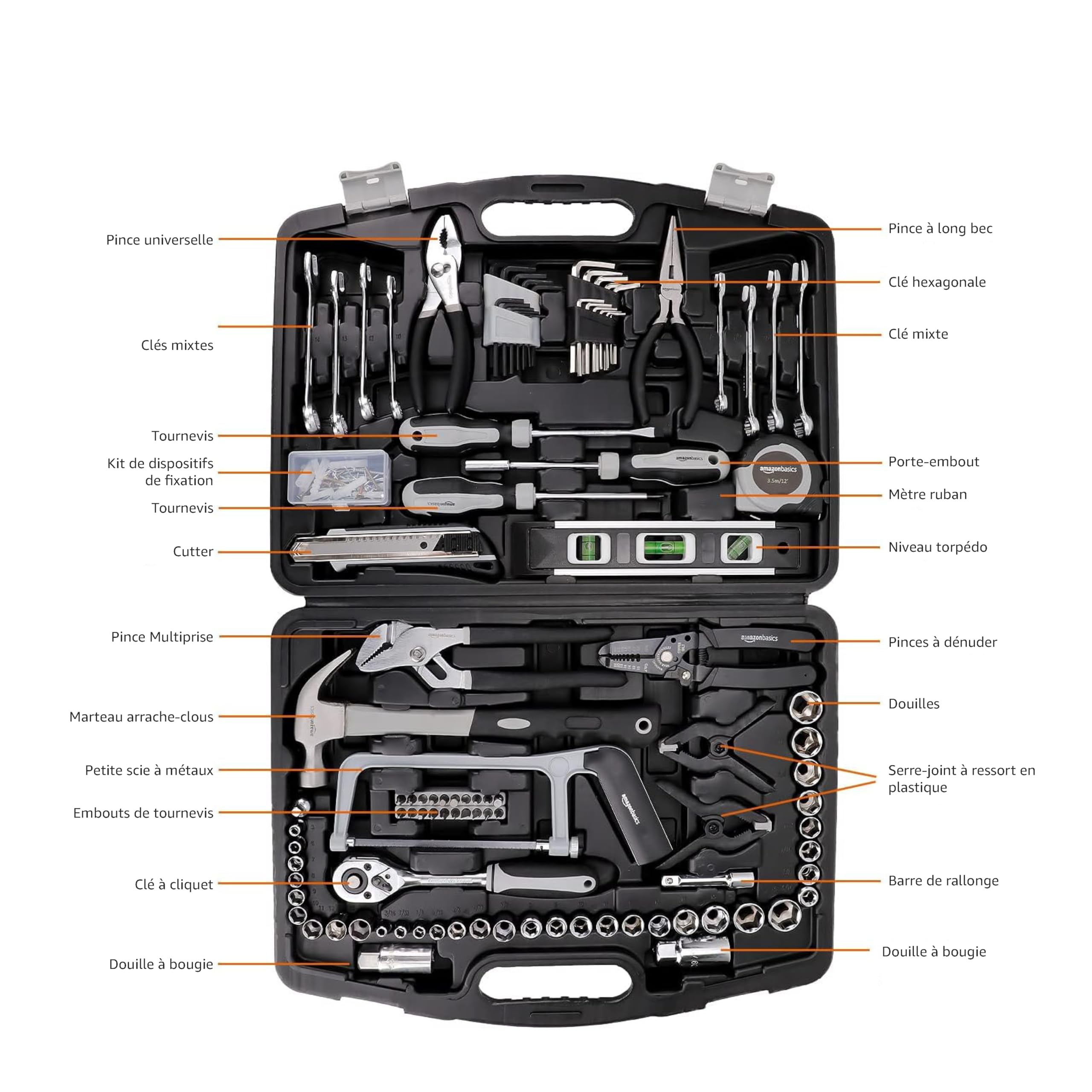 Amazon Basics Coffret d'outils à main 173 pièces pour la maison