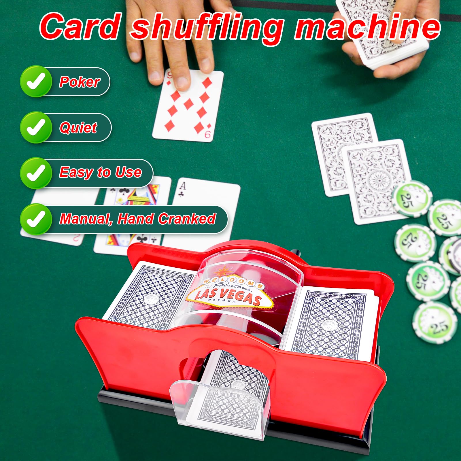 Pipihome Mescolatore Carte da Gioco, Mischia Carte Manuale, Miscelatore di Carte, 2 Mazzi, Manovella, Miscelatore Manuale per Carte da Gioco Fino a 91 mm