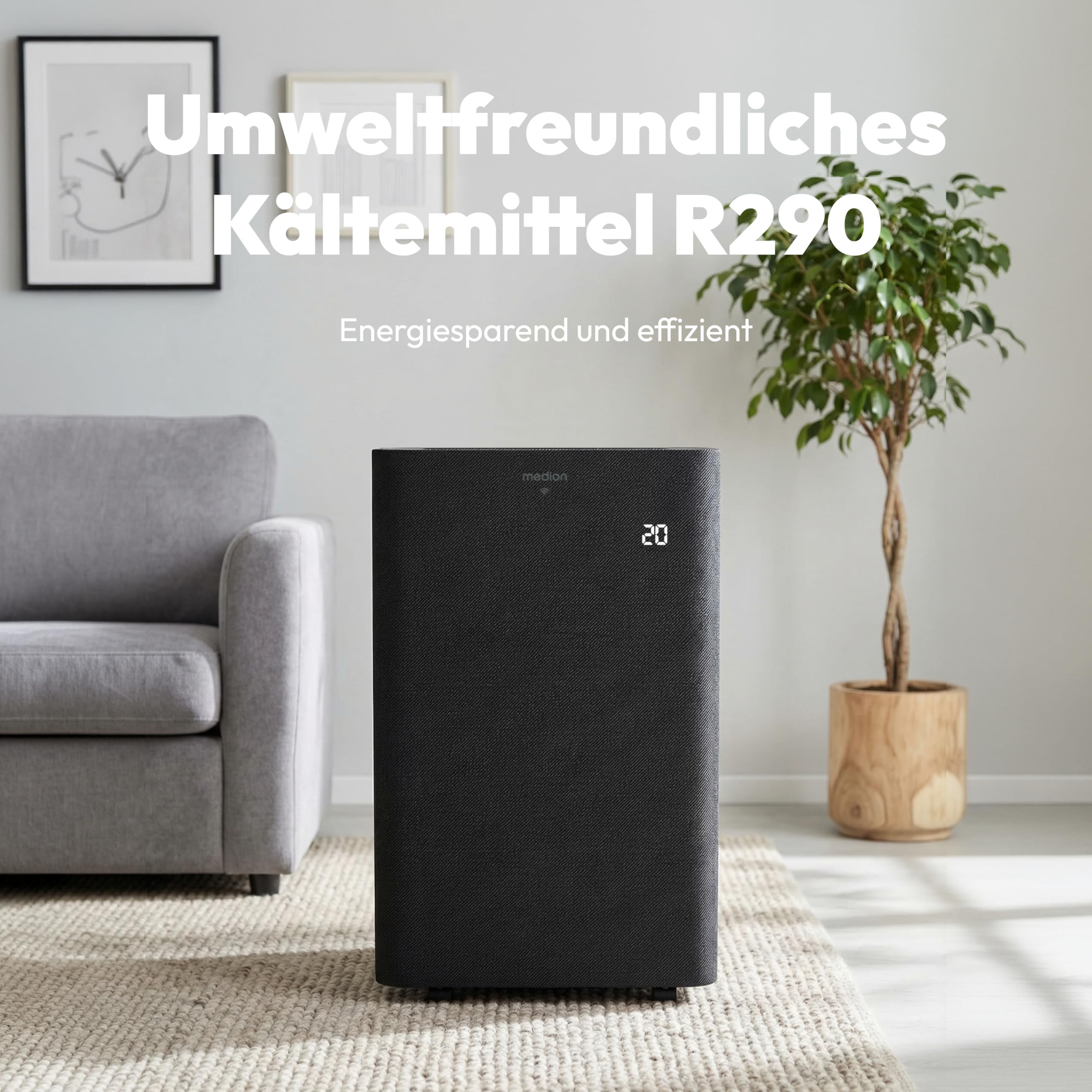 MEDION Smarte Mobile Klimaanlage mit Abluftschlauch P1202 (12000 BTU, mobil, inkl. Fensterabdichtung, bis 42m², 3in1 Kühlen Entfeuchten Ventilieren, App- und Sprachsteuerung, Schlafmodus