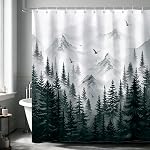 Dark Forest Mountain Shower Curtain Sets, Waterproof Polyester Woodland Fabric Shower Curtains with 12 Hooks for Bathroom Home Decoration, 72 × 72 Inch Washable Bath Accessories Decor
