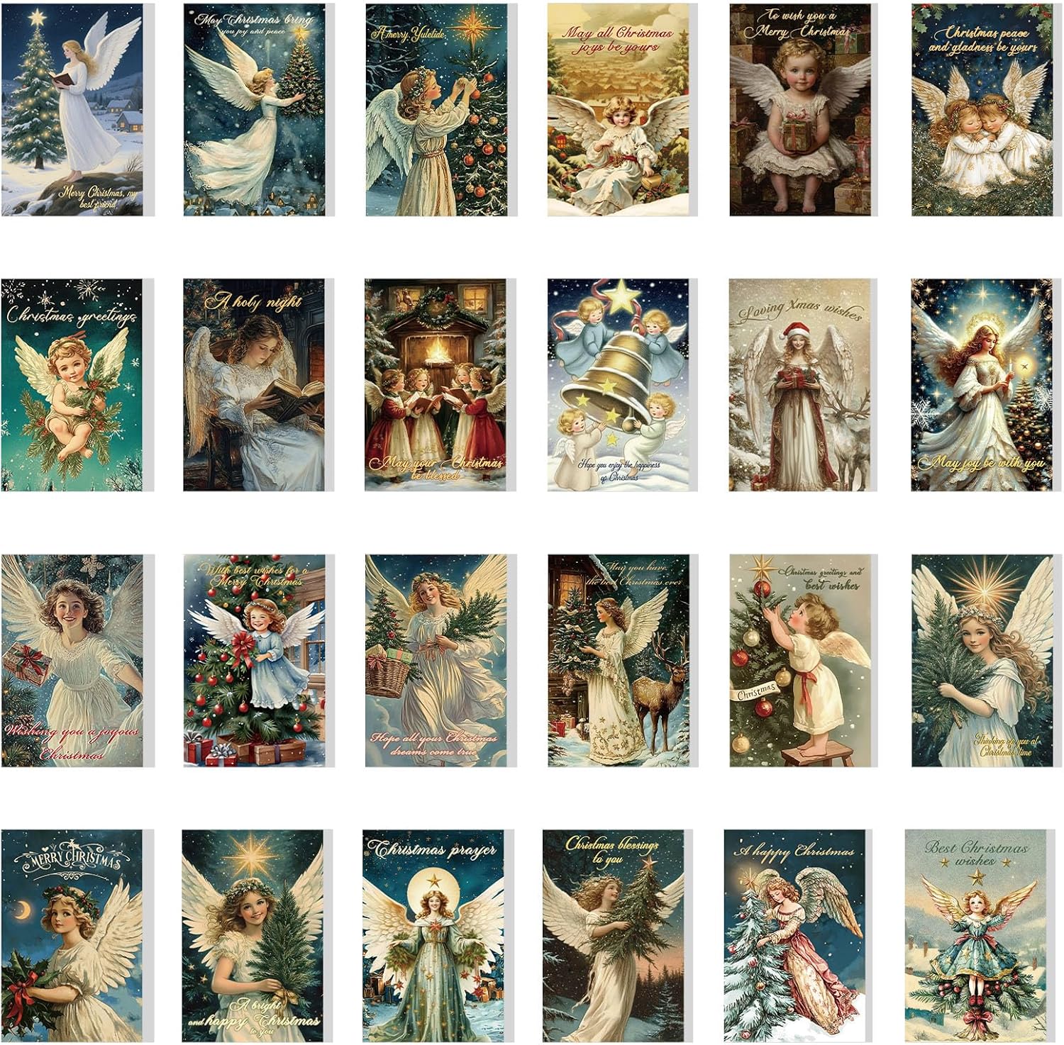 24 Set Angel of Christmas Cards with Envelopes Matching Stickers 4" x 6" Festive Design Boxed Christmas Card with Printed Message Outside for Xmas Holiday Supply - Image 2