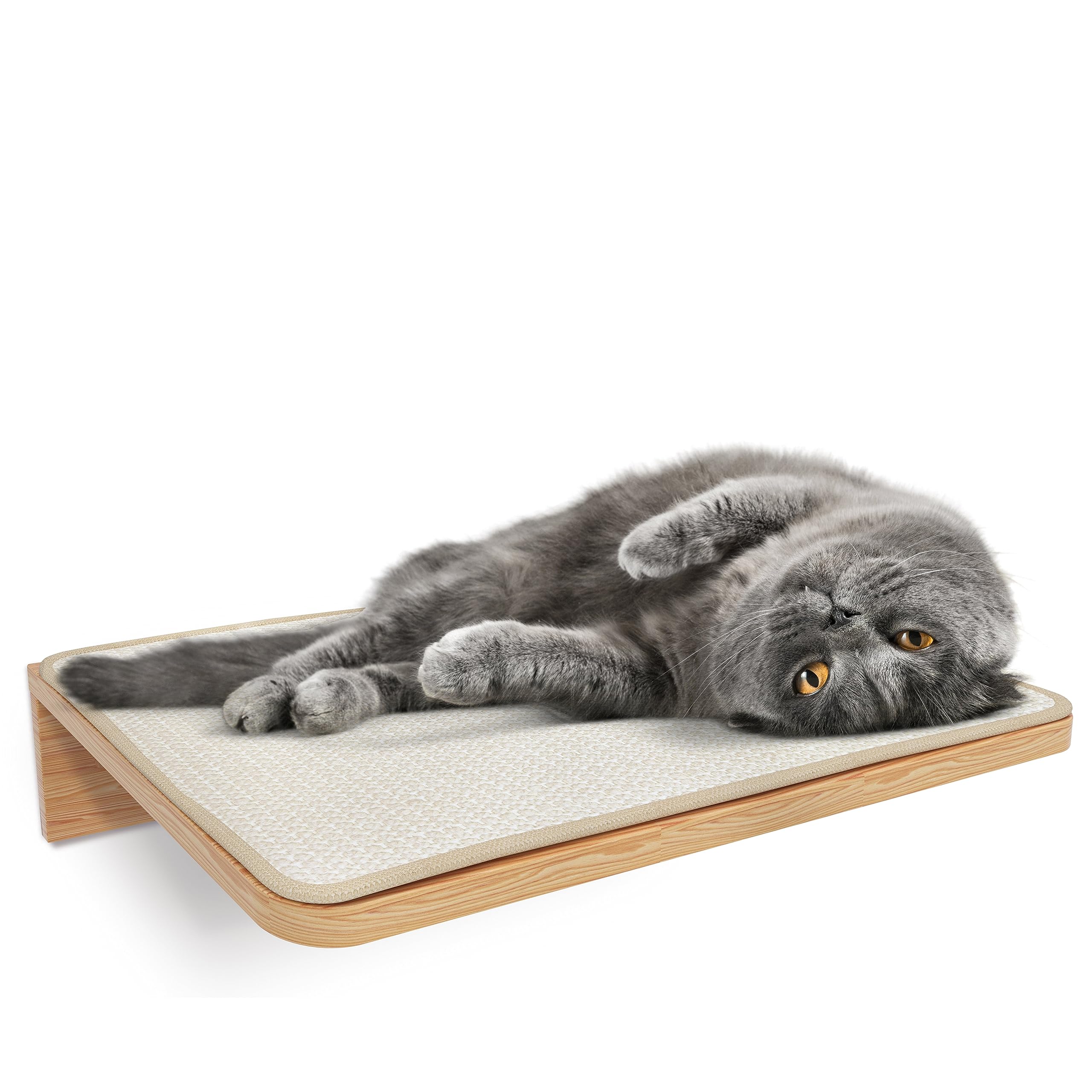 Cat Wall Shelf with Cat Scratching Mat, Cat Wall Furniture, Wood Shelves Wall Mounted Beds for Jumping, Sleeping, Playing, Climbing (Shelf)