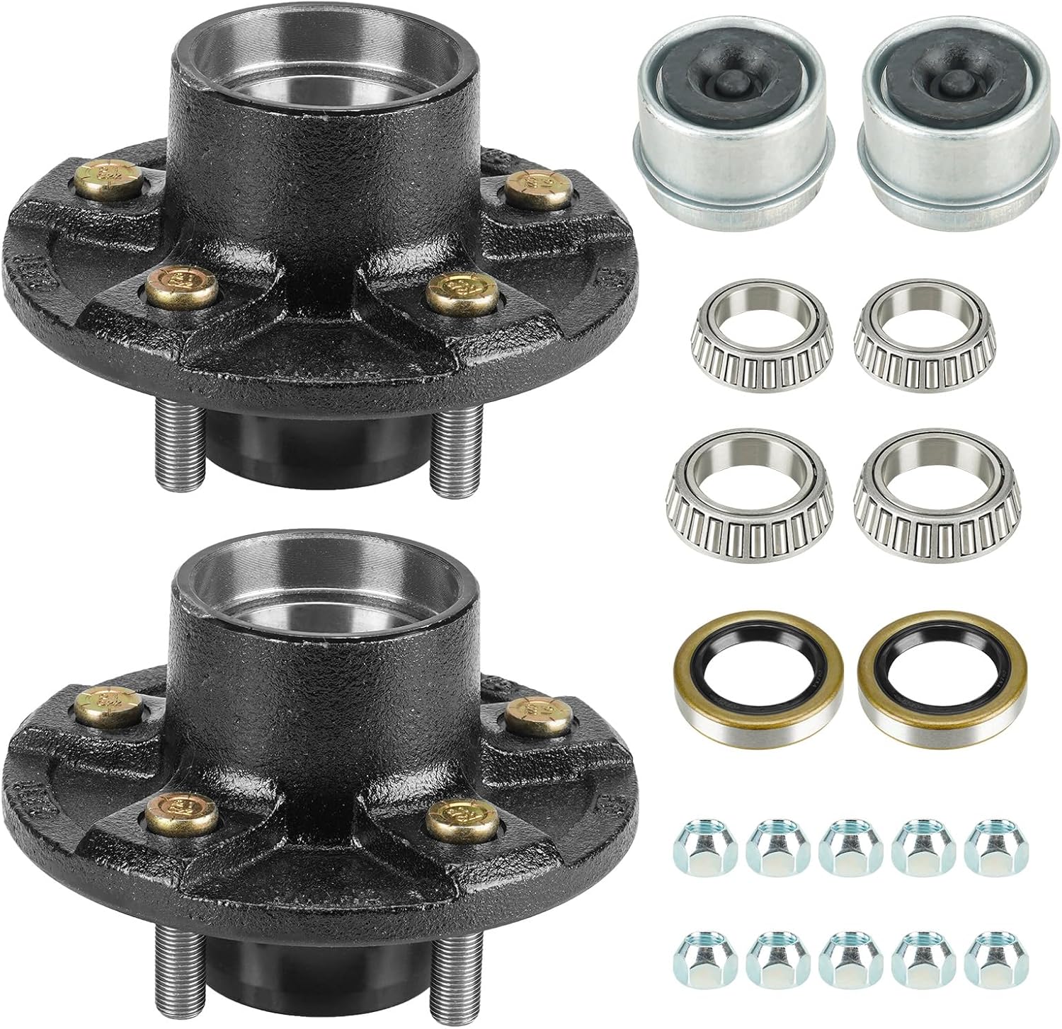 Youxmoto Trailer Idler Hub kit, 5 on 4.5 for 3500 lbs Trailer Axle, 5x4.5 Trailer Hub Assembly, Set of 2, with Bearing, Grease Seal