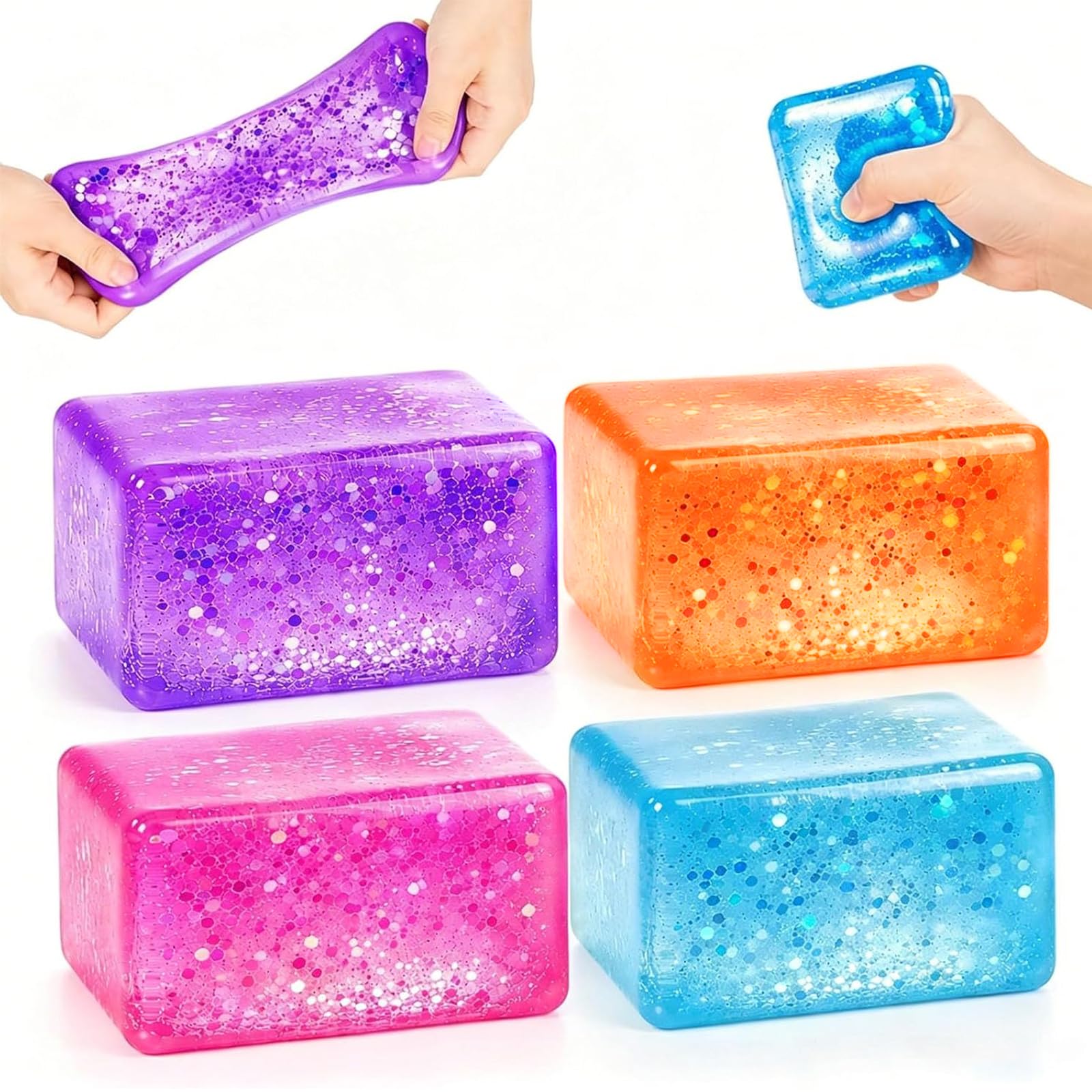 4Pcs Nice Glitter Ice Cube, Nee Squishy Cube Stress Balls, Sensory Fidget Toys for Kids and Adults, Soft Squeeze Fidget Cubes for Classroom, Office and Party Favors (A) â image 1
