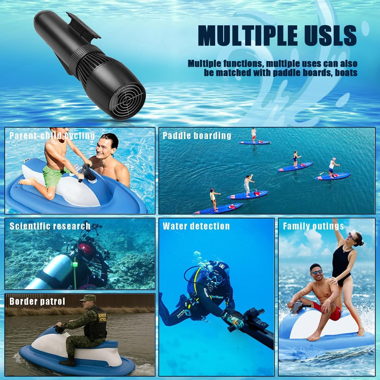 Aufblasbarer Elektrischer Jetski Mit 500W, Unterwasser-Scooter-Jetski, Schlauchboot Mit Motor, 10000-Mah-Akku, 10 Geschwindigkeiten, 130 Minuten Laufzeit,Boat+Thruster