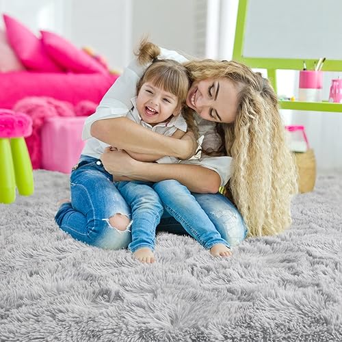 Miniatura 243 de Ompaa Alfombra esponjosa, alfombra mullida súper suave para dormitorio, sala de estar, alfombra grande de felpa de 6 x 9 pies, alfombra de pelo Negro