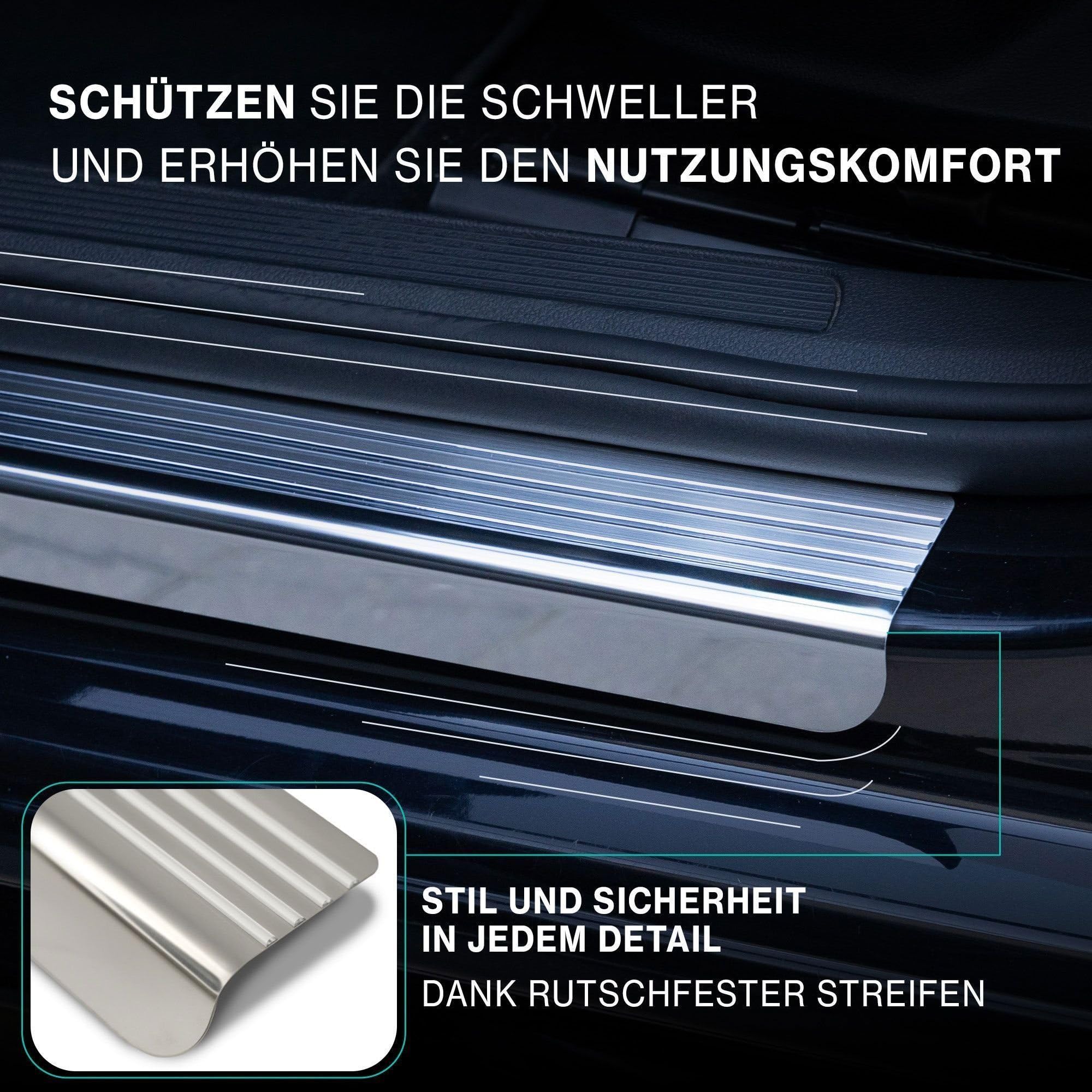 CHROMEMASTER | Einstiegsleisten Edelstahl Kompatibel mit Dacia Jogger I 2022+ | Rostfreier Stahl, Gebürstet; Kratzschutz für Türschweller-Auto Zubehör Selbstklebend: 4 Stk.-teiliges Set