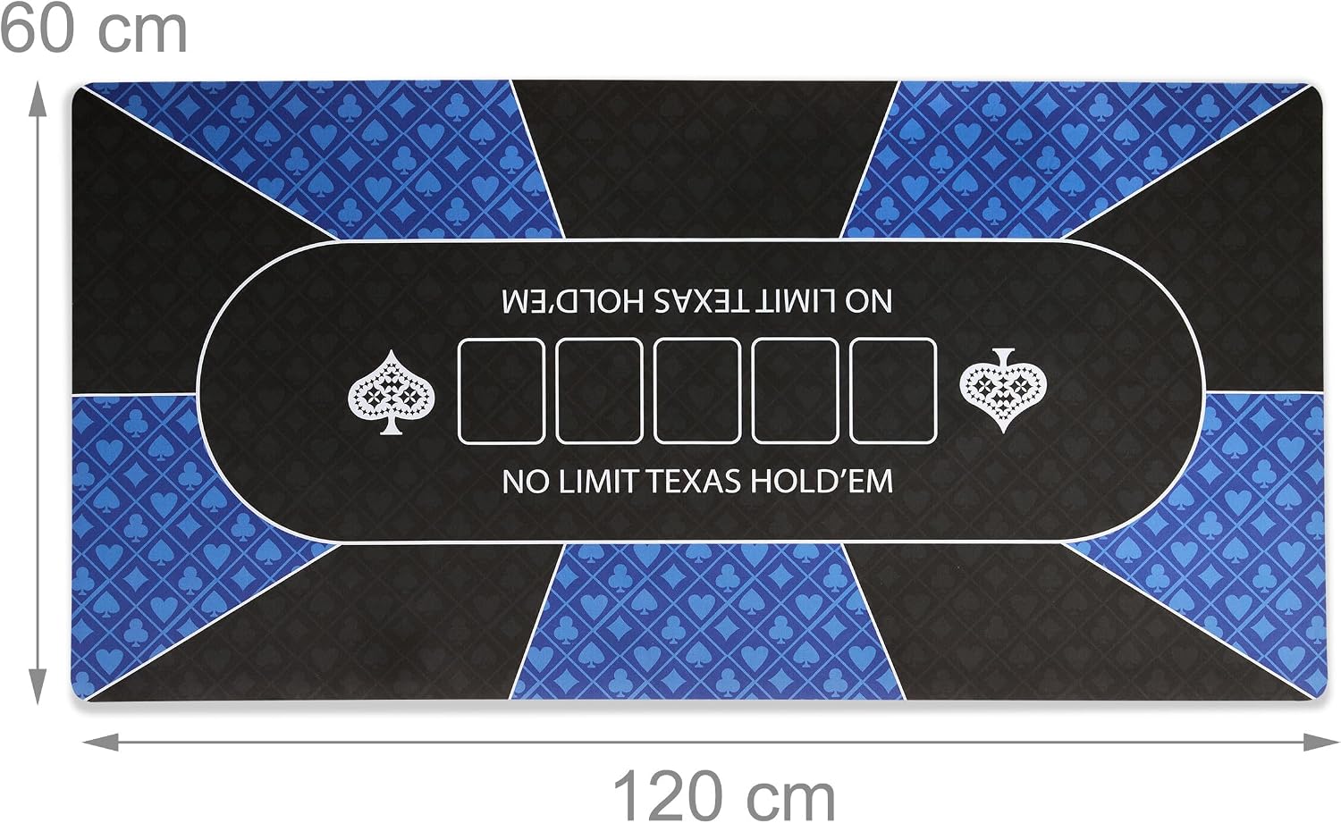 Relaxdays Texas Hold'em, mata do pokera, 120 x 60 cm, antypoślizgowa, wodoodporna, dywan do pokera z rękawami, 10 graczy, niebieski/czarny