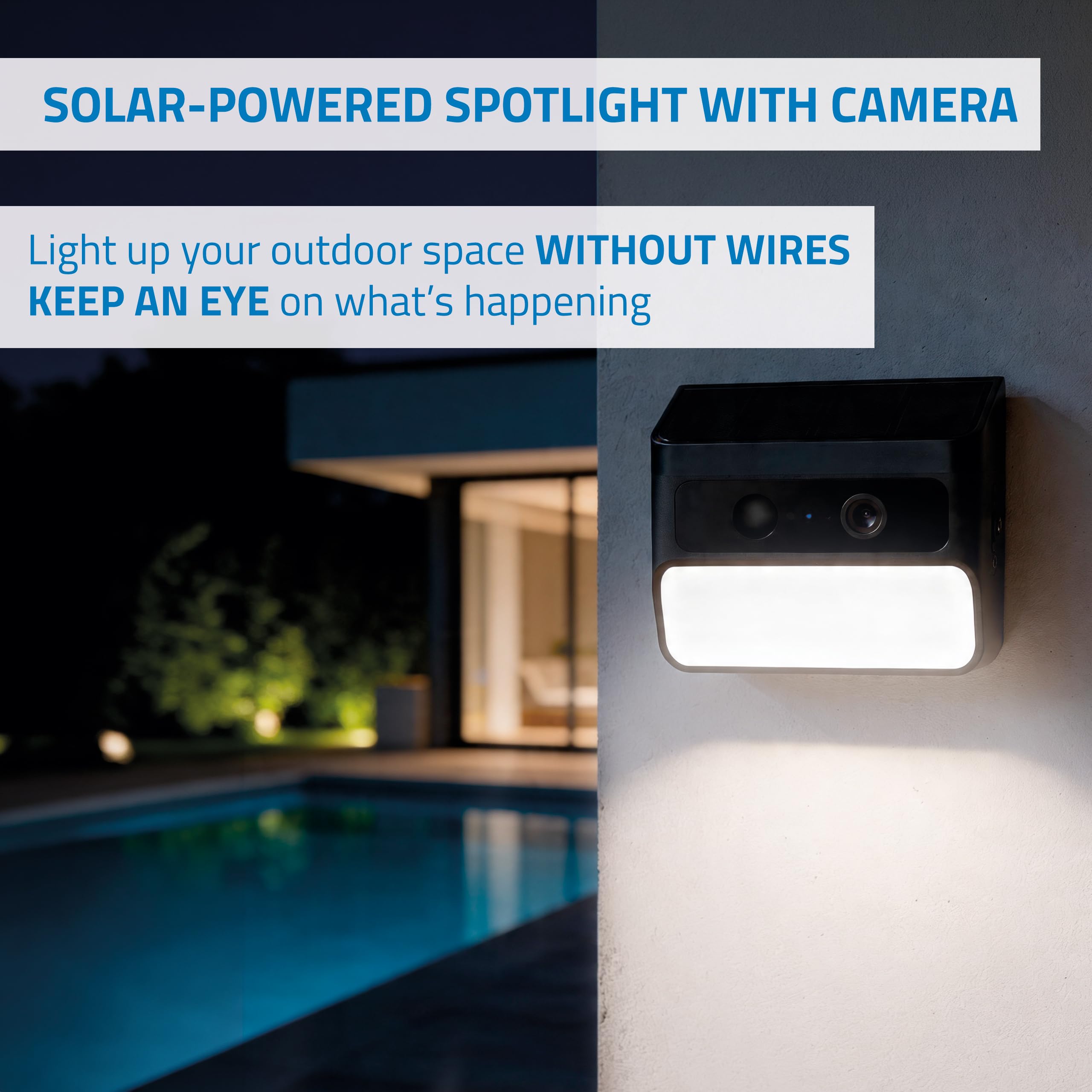 NIVIAN Solar WLAN IP-Kamera mit Flutlicht Außen 2K PIR-Erkennung Akku.