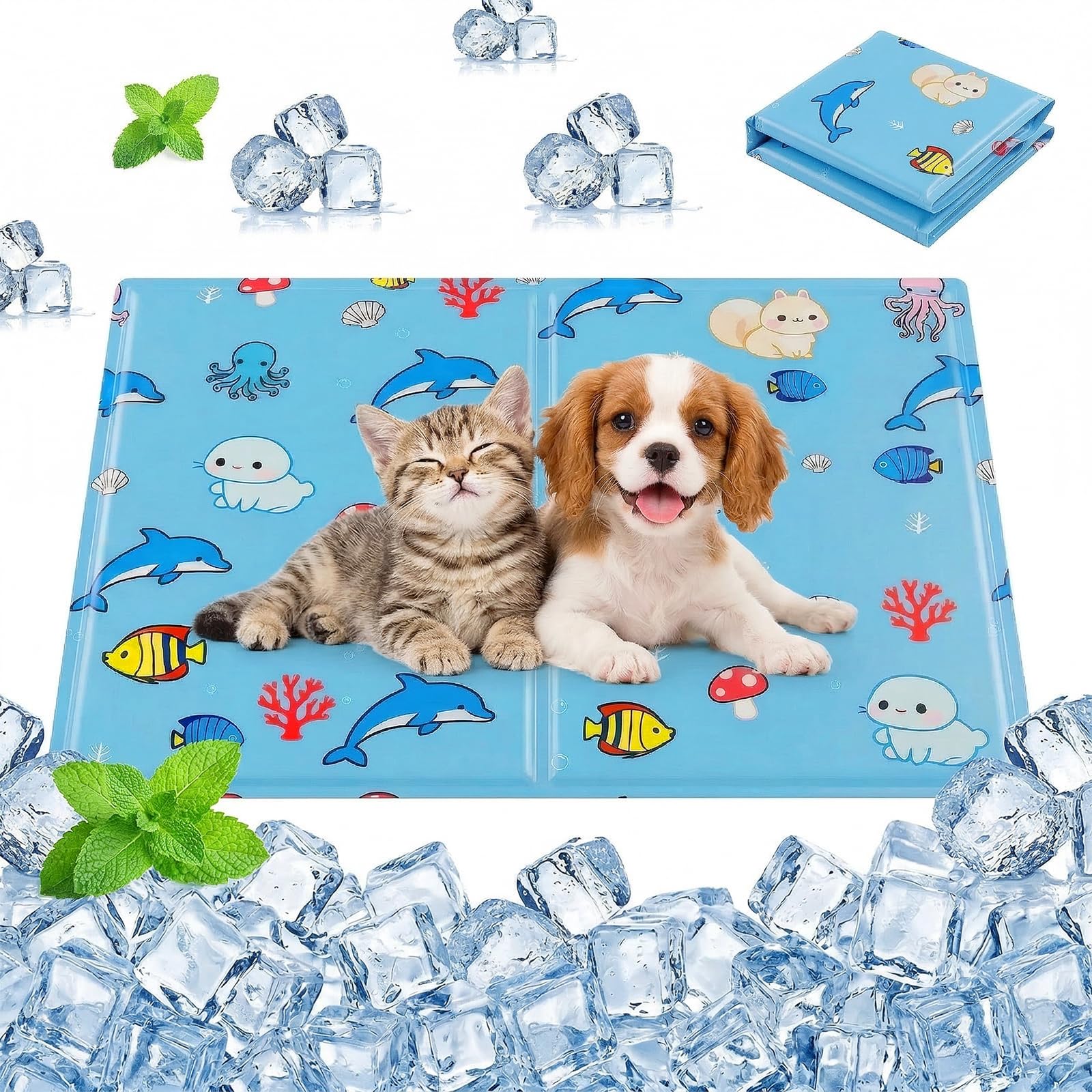 Qoosea Dog Cooling Mat Pet Self Cooling Gel Pad, Non-Toxic Pet Cool Pad Bed for Dogs and Cats, Anti-Scratch Foldable Animals Sleeping Mattress Heat Relief Mat in Hot Summer - 30 * 40 CM Animal