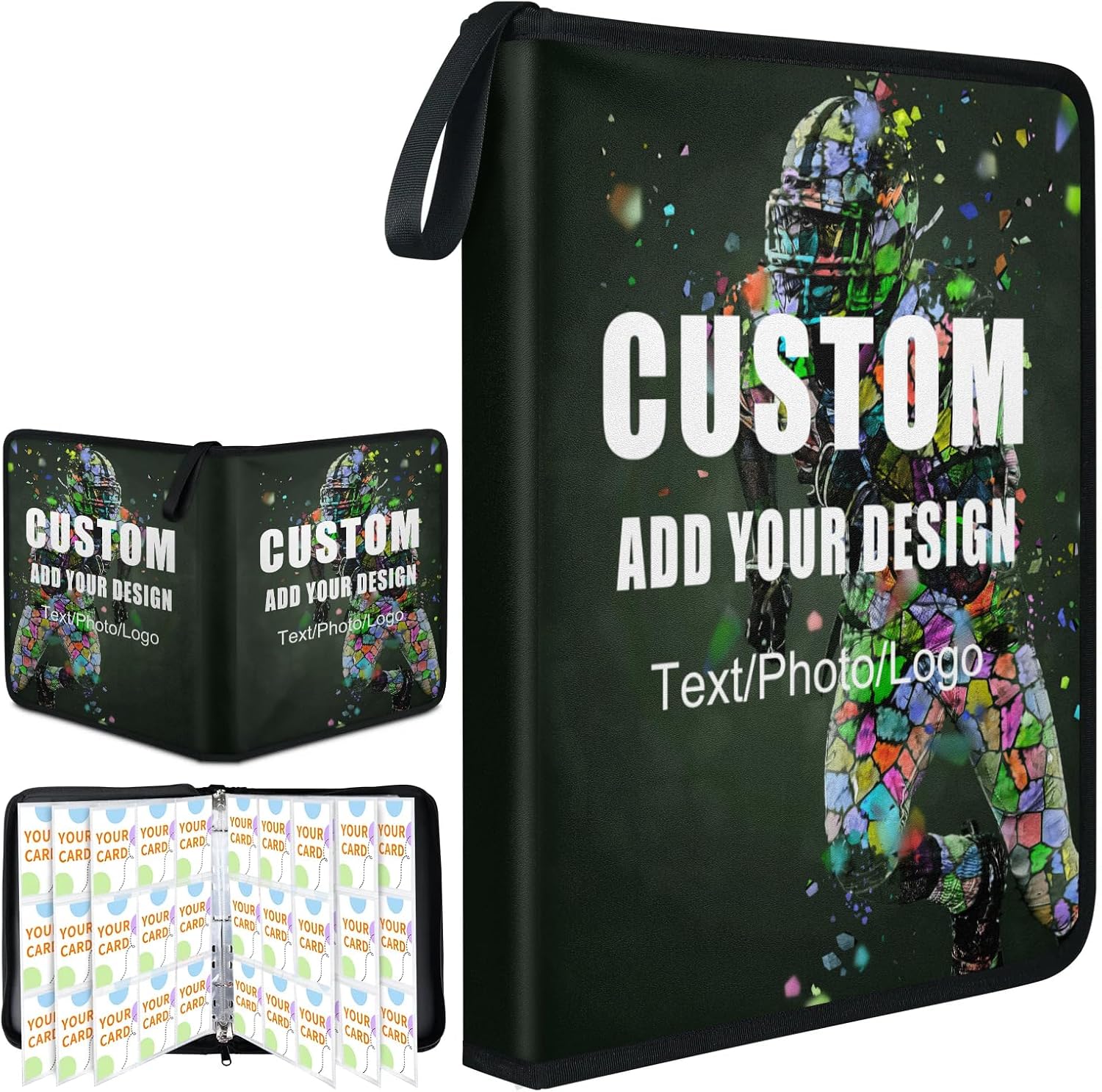 Custom Leather Sports Card Binder - Personalized Trading Cards Binder Organizer Customized Collectible Game Card Albums Folder Gift for Pokémon YuGiOh MTG TCG Game Cards & Baseball Cards Storage