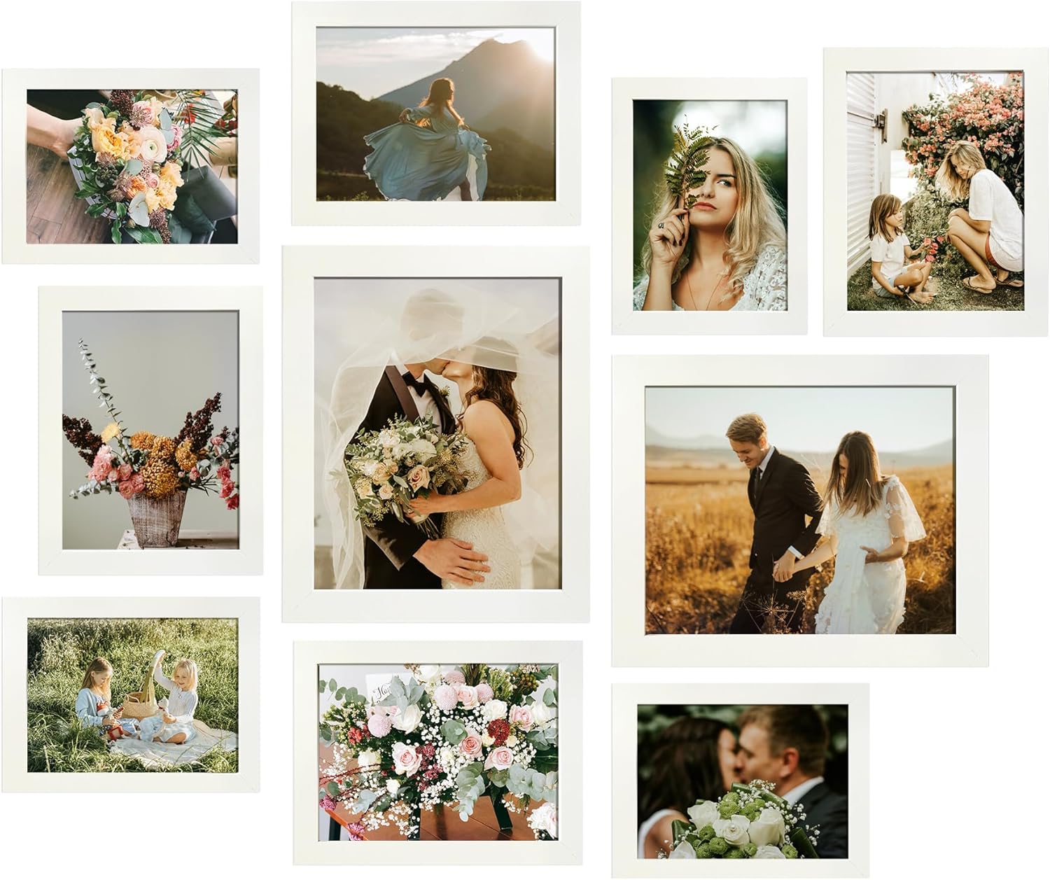 LUCKYLIFE Picture Frame Set 10-Pack, Gallery Wall Frame Collage with 8x10 5x7 4x6 Frames in White Finishes