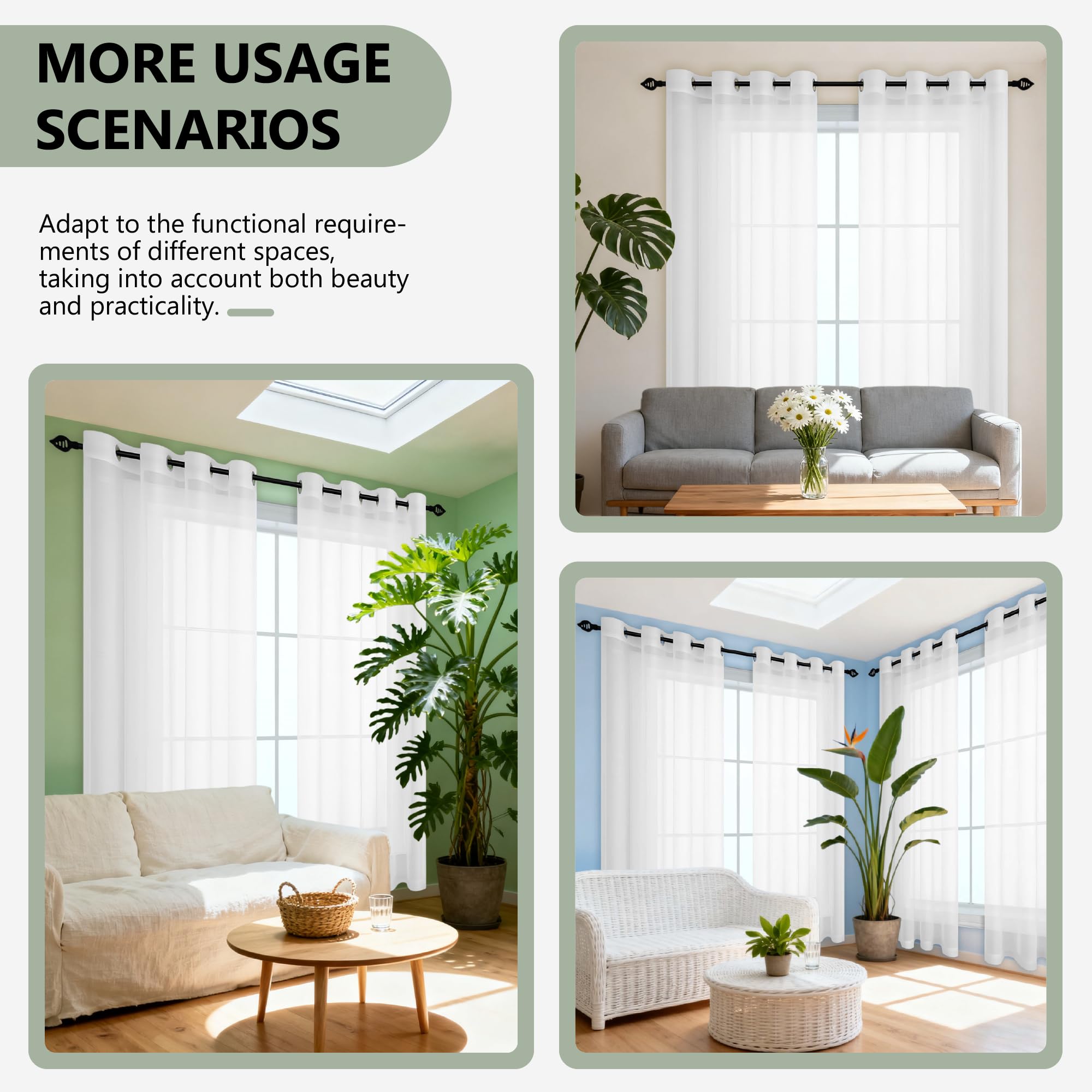 Rideaux Voilages 230 x 300 cm Transparen Lumineux Oeillets Voilages Intérieurs Élégants Décoration Balcon Placard, Blanc