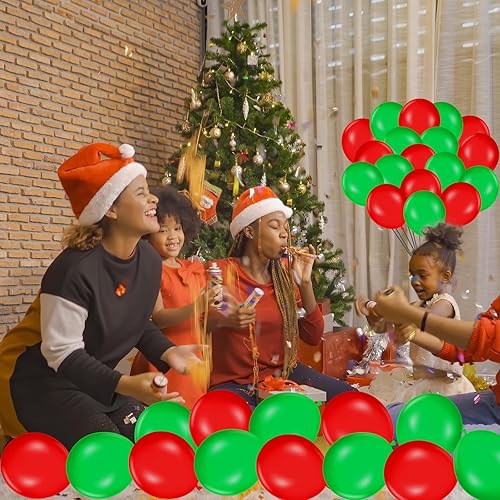 Miniatura 2 de 120 globos de látex de 12 pulgadas de color rojo y verde para decoración de bodas, Navidad, fiestas de cumpleaños (rojo, verde)