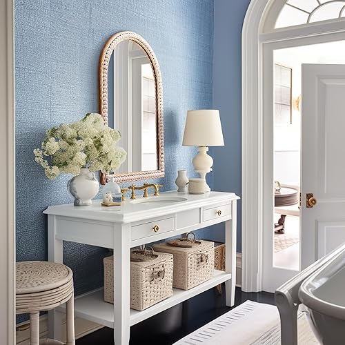 Miniatura 5 de Espejo de arco dorado, espejo rústico de 20 x 30 pulgadas para decoración de pared, espejo de metal moderno dorado con cuentas para baño, sala de