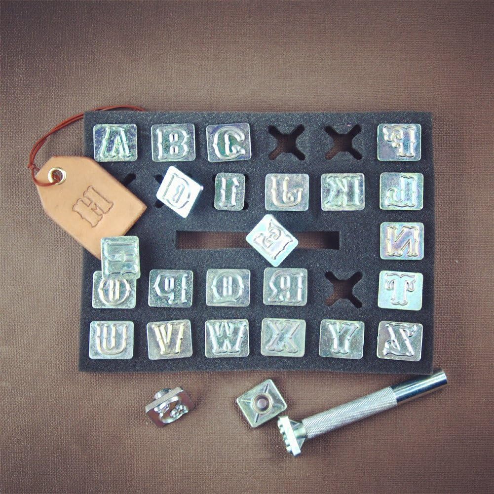 OWDEN Professional 27 Pieces Alphabet Stamp Tool Set for Leathercraft (3/4 Inch, 19 mm Tall), Leather Stamp Tools.
