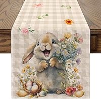 Easter Bunny Table Runner 13x72 Inch - Farmhouse Buffalo Plaid Eggs Rabbit Spring Decor for Table, Party, Home