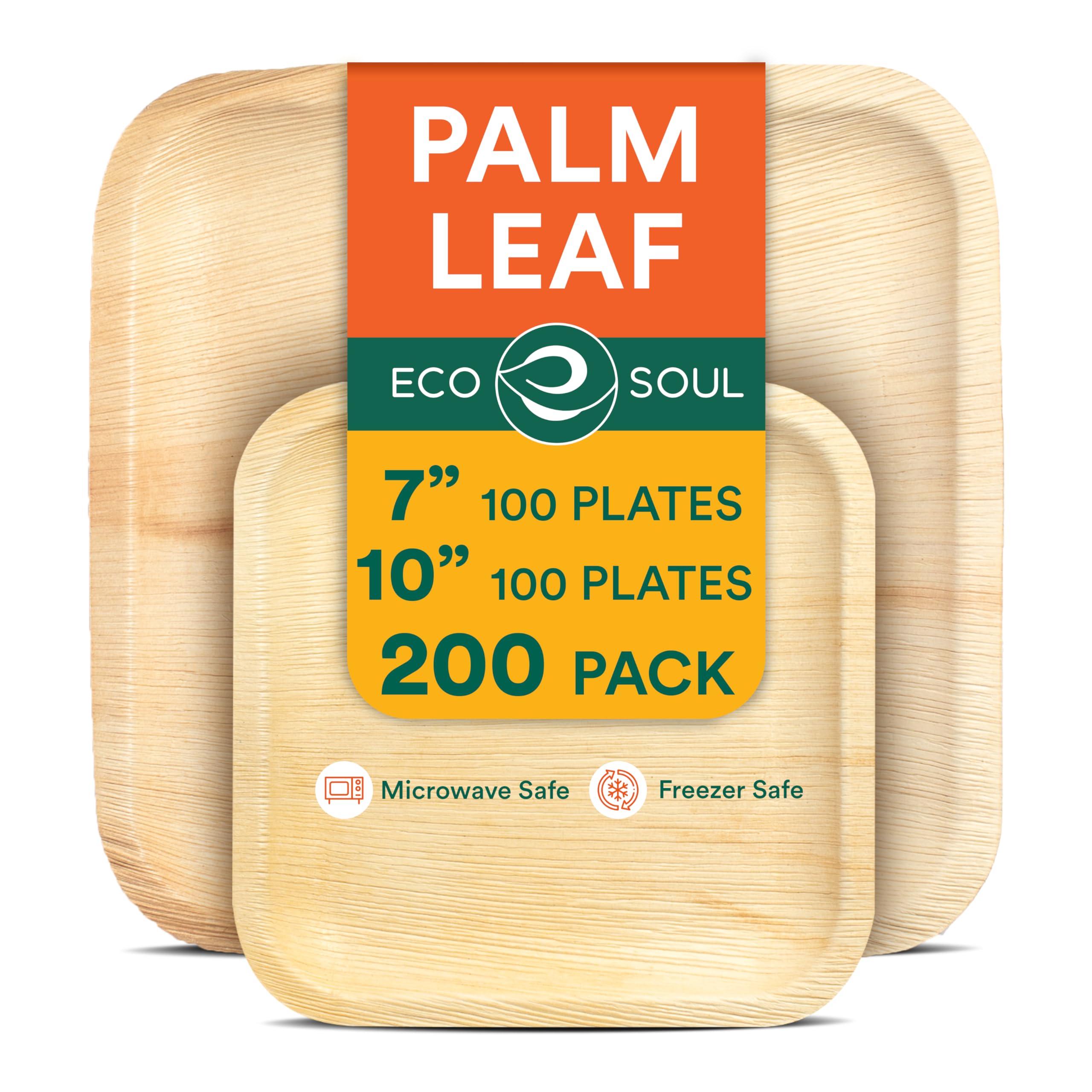 ECO SOUL Disposable Plates | Premium, natural, apto para alimentos, resistente, compostable, ecológico, biodegradable, fiestas, bodas, barbacoas