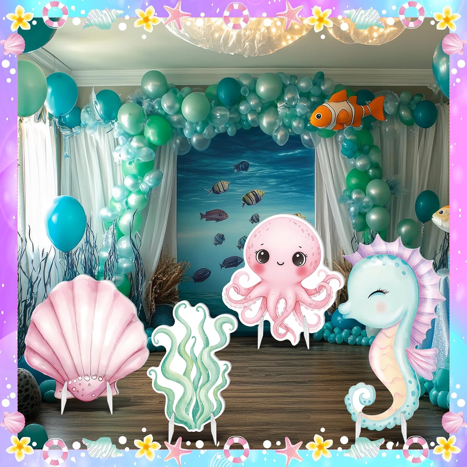 4 Pcs Large Size Under The Sea Party Decorations Ocean Decorations Large Sea Party Stand for Birthday, Mermaid Party, Ocean Theme Photography Props Decor (Seahorse)