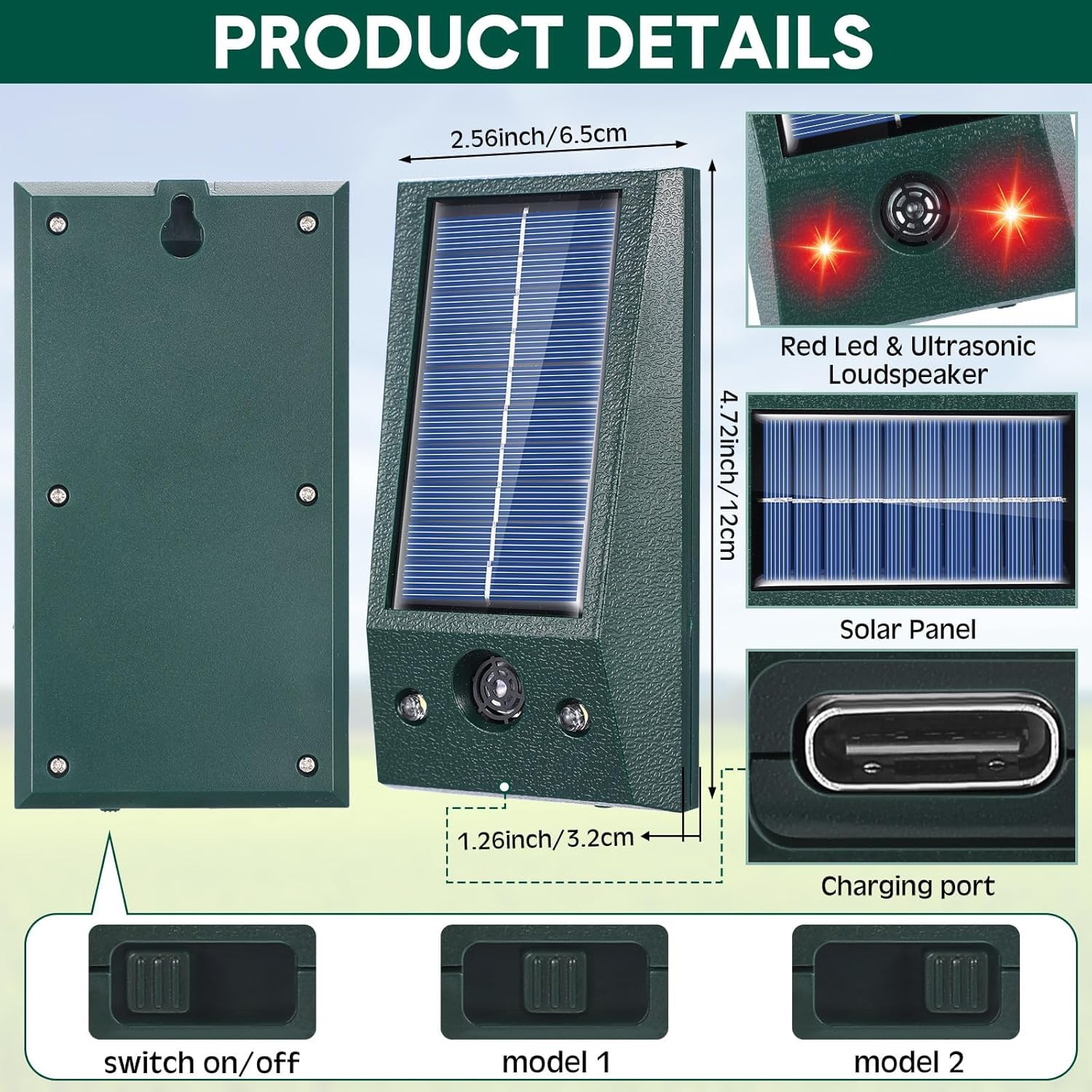 4X Répulsif Chat, Répulsif Animaux Haute Puissance avec Rouge LED Lampe, Répulsif Étanche Charge de Solaire ou de Piles, Répulsif Souris Chien Renard Cerf Ours Sauvage
